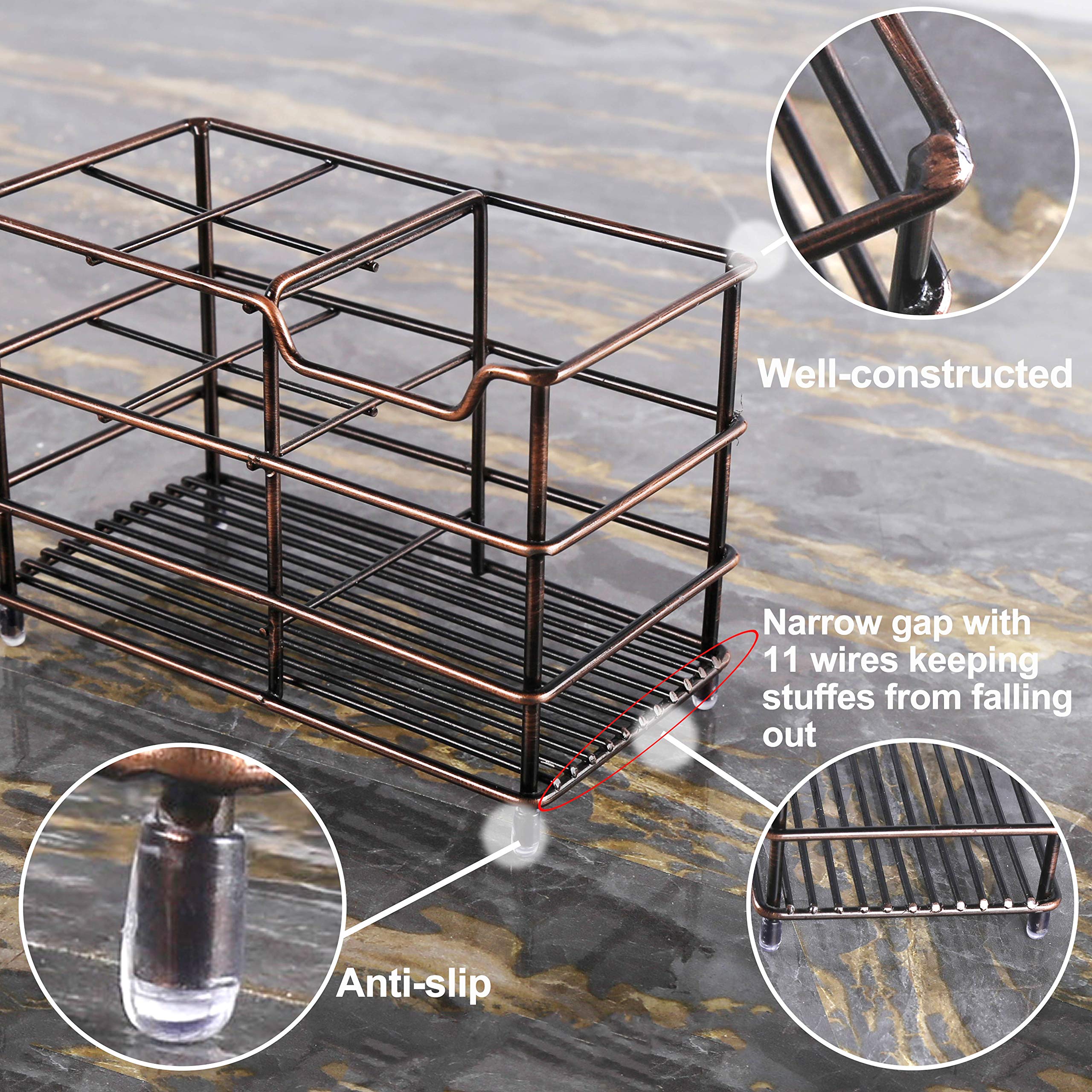 Stainless Steel Electric Toothbrush Holder & Toothpaste Organizer Stand - Dseap Bathroom Toothbrush Caddy in Red Antique Copper for Modern Bathroom Organization