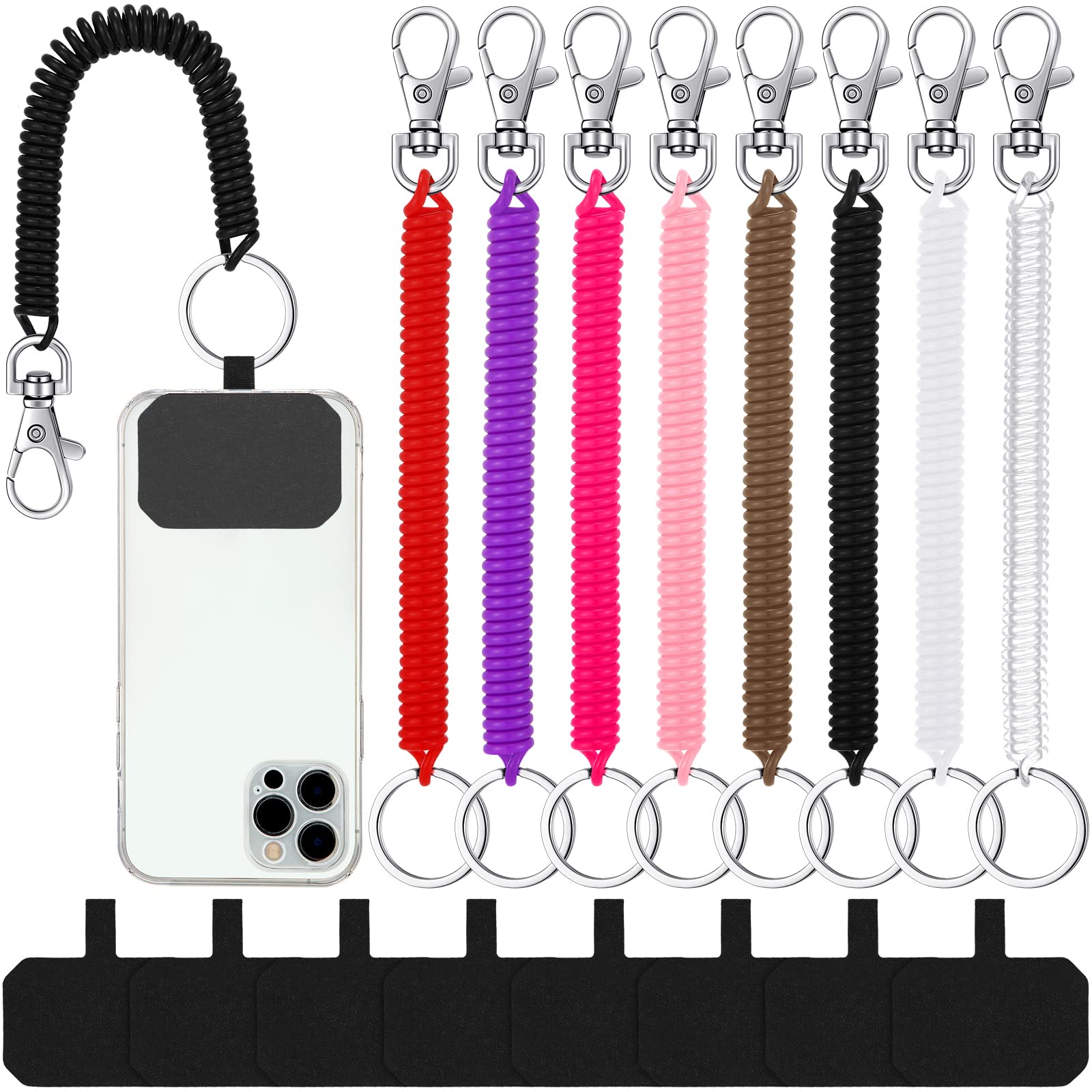 8 Sets Retractable Phone Lanyard with Patch Lasso Strap & Case Anchor - Anti-Theft Smartphone Harness for Skiing, Hiking & Outdoor Activities - Compatible with iPhone, Samsung & Most Smartphones