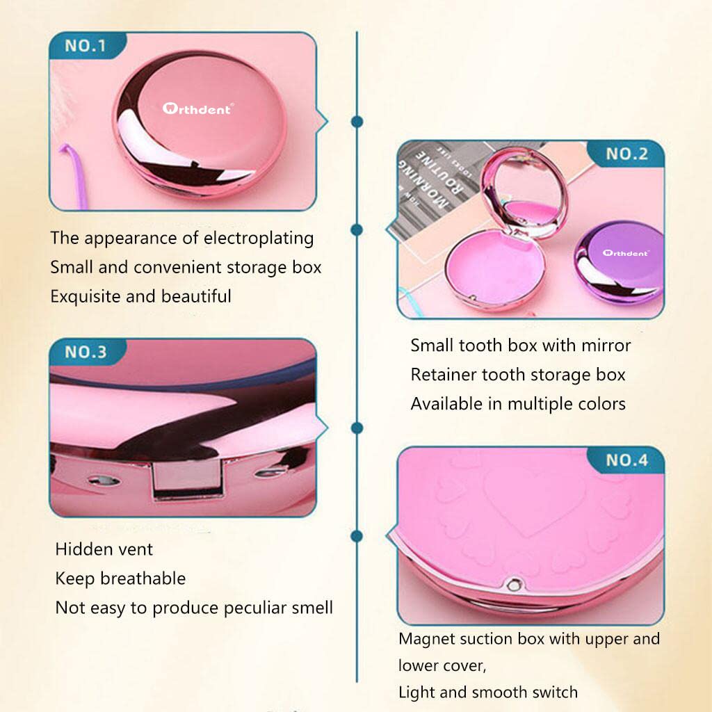 Premium Orthodontic Retainer Case with Magnetic Closure - Includes 1 Retainer Case, 1 Aligner Remover Hook & 1 Cleaning Brush (Pink) - Perfect for Travel, School & Daily Dental Care