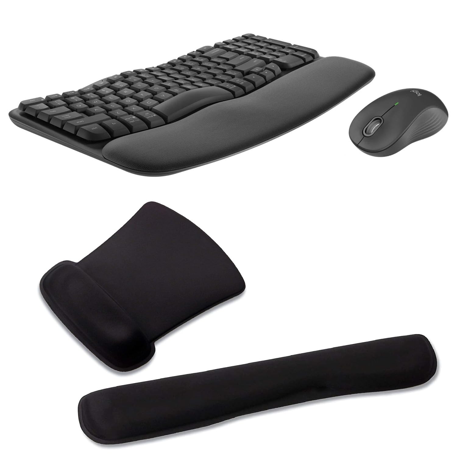 Logitech MK670 Wireless Keyboard and Mouse Combo with Ergonomic Wave Design, Waverest Gel Wrist Support & Mouse Pad - Perfect for Office, Home & Gaming Use