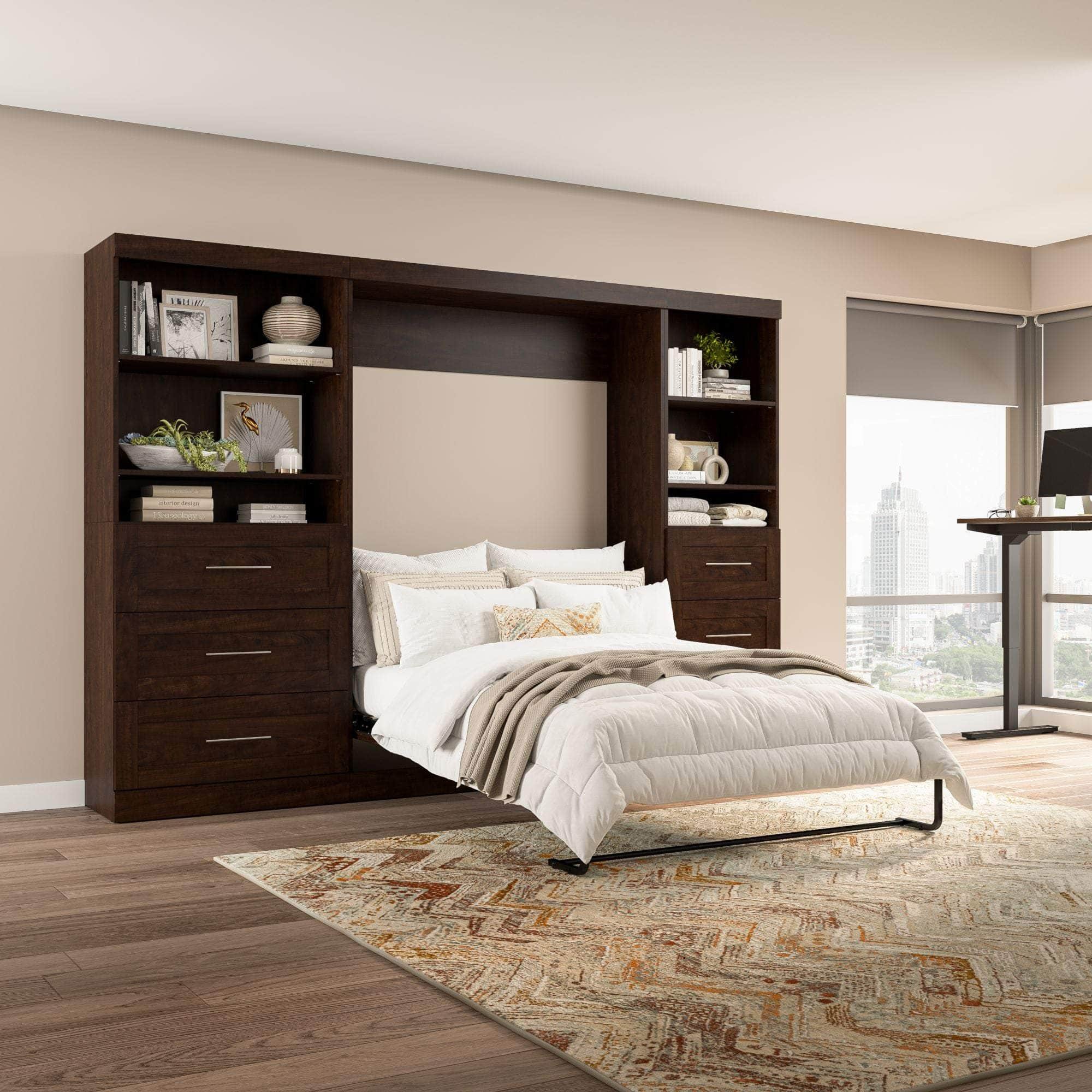 Pur Full Murphy Wall Bed with 2 Storage Units & Drawers (120 Inch) - 5 Color Options | Space-Saving Wall Bed for Small Apartments & Guest Rooms