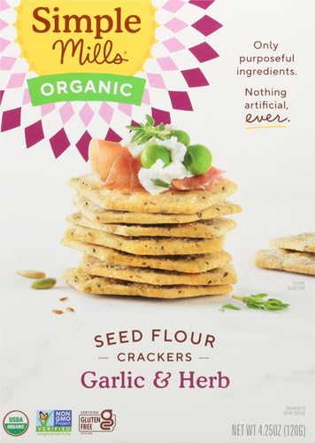 Simple Mills Organic Seed Crackers, Garlic & Herb - Gluten Free, Vegan, Healthy Snacks, Paleo Friendly, 4.25oz (Pack of 1) | Perfect for On-the-Go, Lunchboxes & Keto Diet