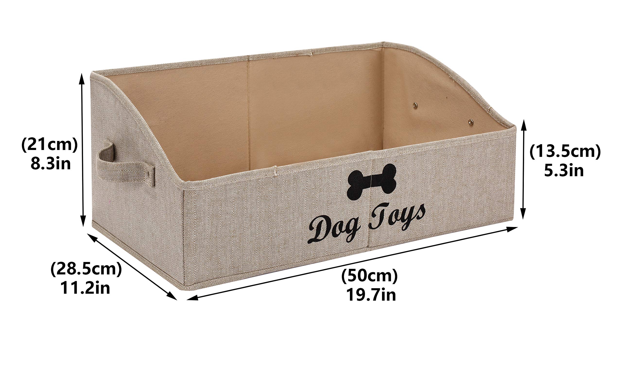 Foldable Fabric Dog Toy Storage Basket with Handle - Large Collapsible Trapezoid Organizer Bin for Pet Toys (Khaki Stripe) | Perfect for Living Room, Bedroom & Dog Play Area Organization