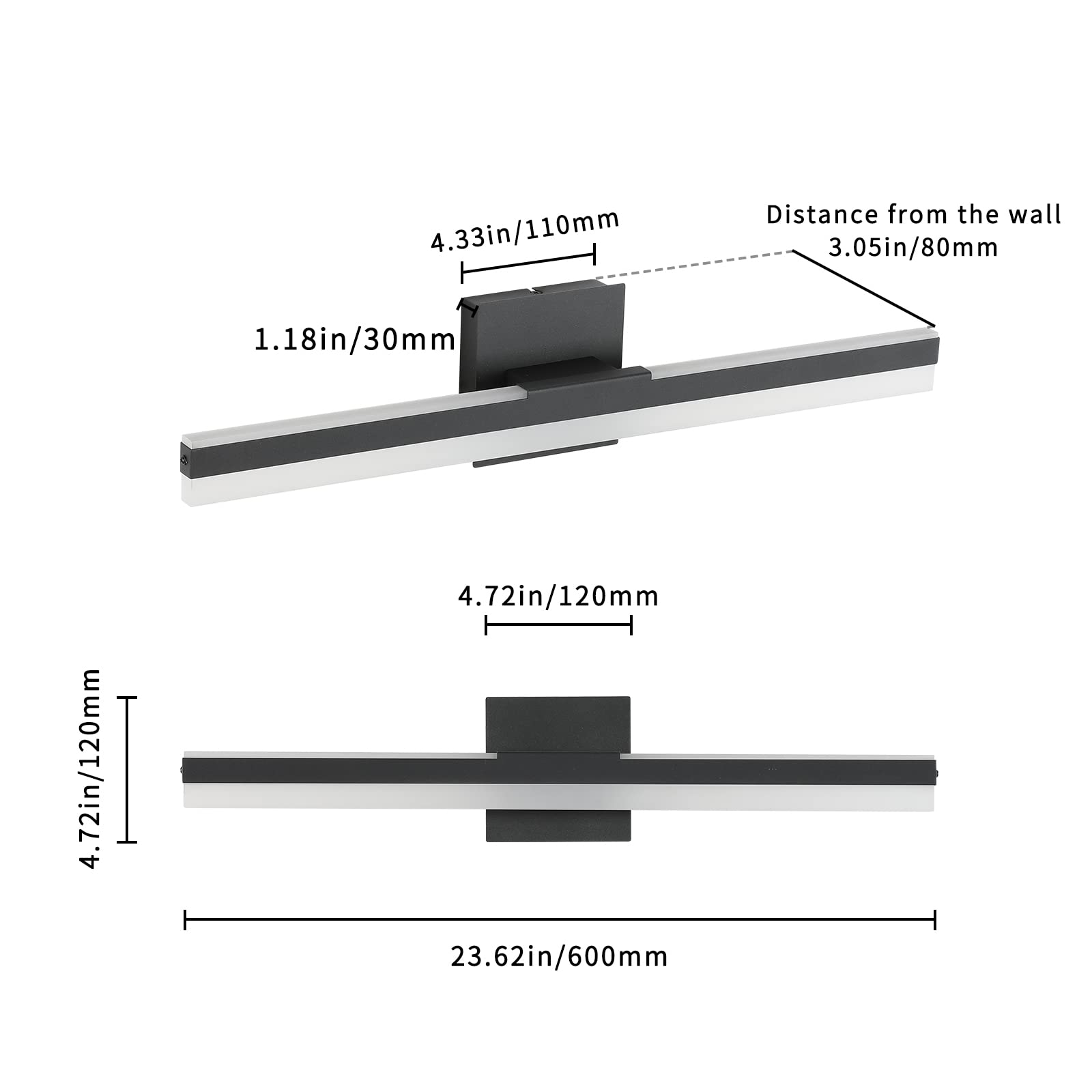 Joossnwell 23.62 Inch LED Vanity Mirror Light - 22W Modern Black Bathroom Light Fixture with 3000K Warm White Light - Perfect for Bathroom Makeup Vanity, Dressing Room & Over Mirror Lighting