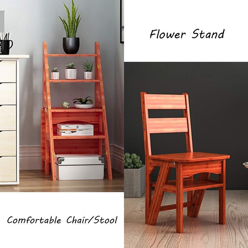 NEVKA 4-Step Foldable Bamboo Ladder Stool - Dual Use Step Stool and Climbing Ladder - Multi-Functional Brown Stool for Kitchen, Bathroom, and Home Organization - Perfect for Reaching High Shelves and Storage Spaces