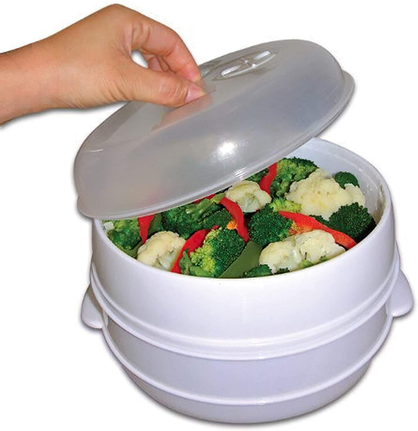 2-Tier Microwave Cooker Steamer - Vegetable Rice Pasta Cooking Pot Pan for Quick Healthy Meals | Perfect for Dorm, Office & Small Kitchen Cooking