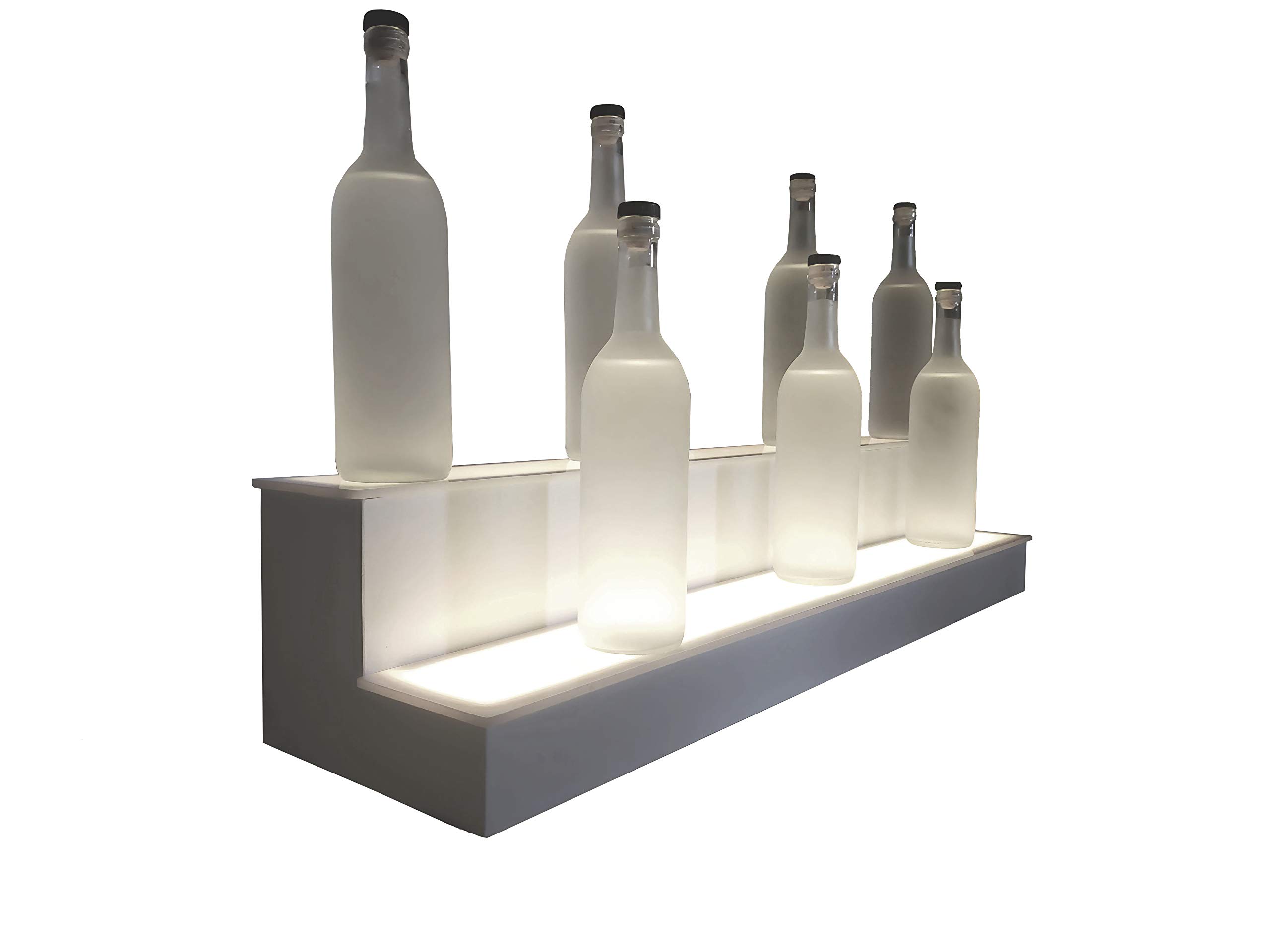 2 Step Bar Shelf Bottle Glorifier - 24 Inch White Finish Bar Display Stand for Liquor Bottles & Glassware - Perfect for Home Bars, Restaurants, and Retail Stores