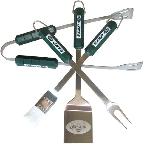 New York Jets NFL Team Grill Tool Set - 5-Piece BBQ Accessories Kit for Tailgating, Camping & Backyard Cookouts