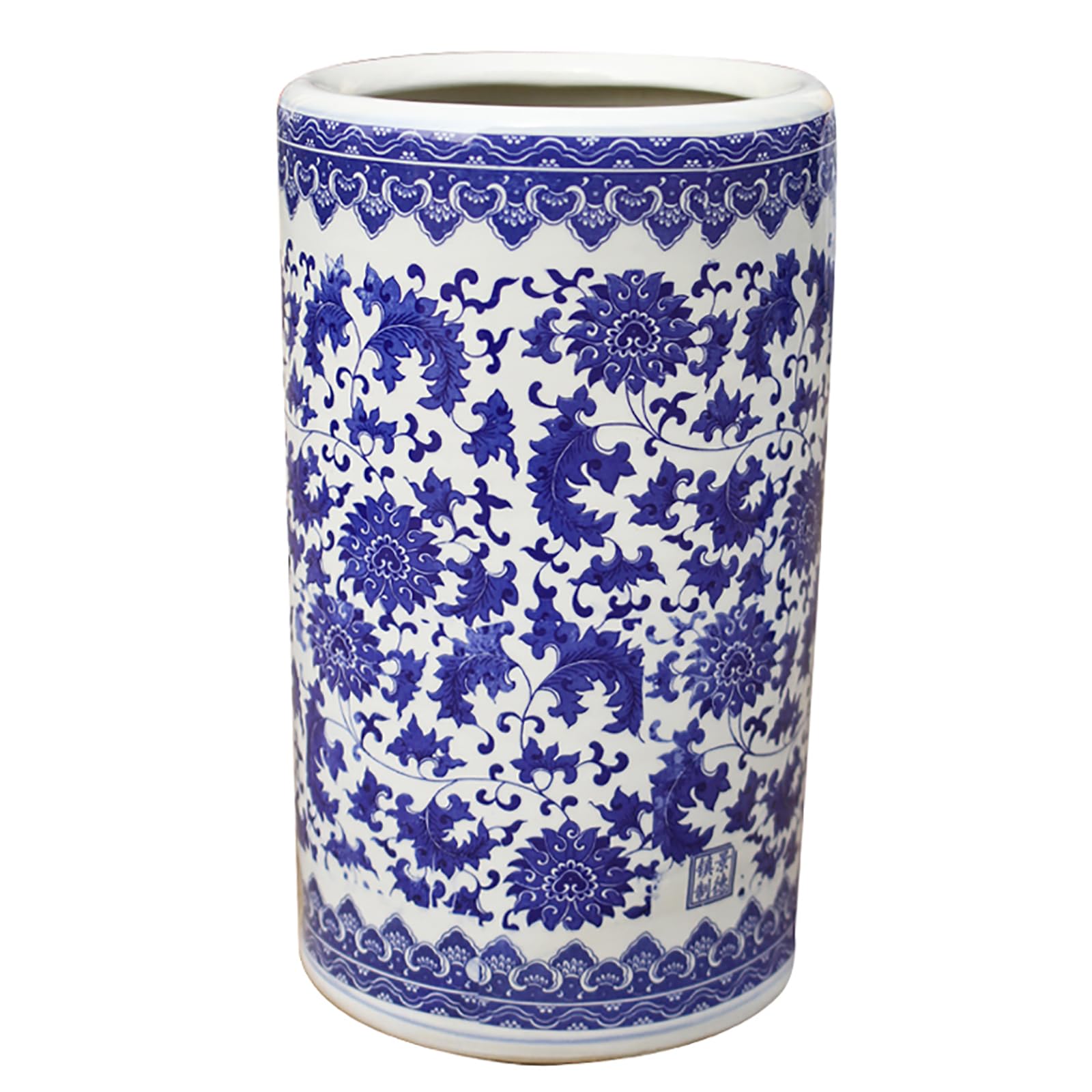Blue & White Floral Porcelain Umbrella Stand - Traditional Free-Standing Entryway Organizer for Long/Short Umbrellas & Walking Sticks | Perfect for Home, Office & Garden Decor