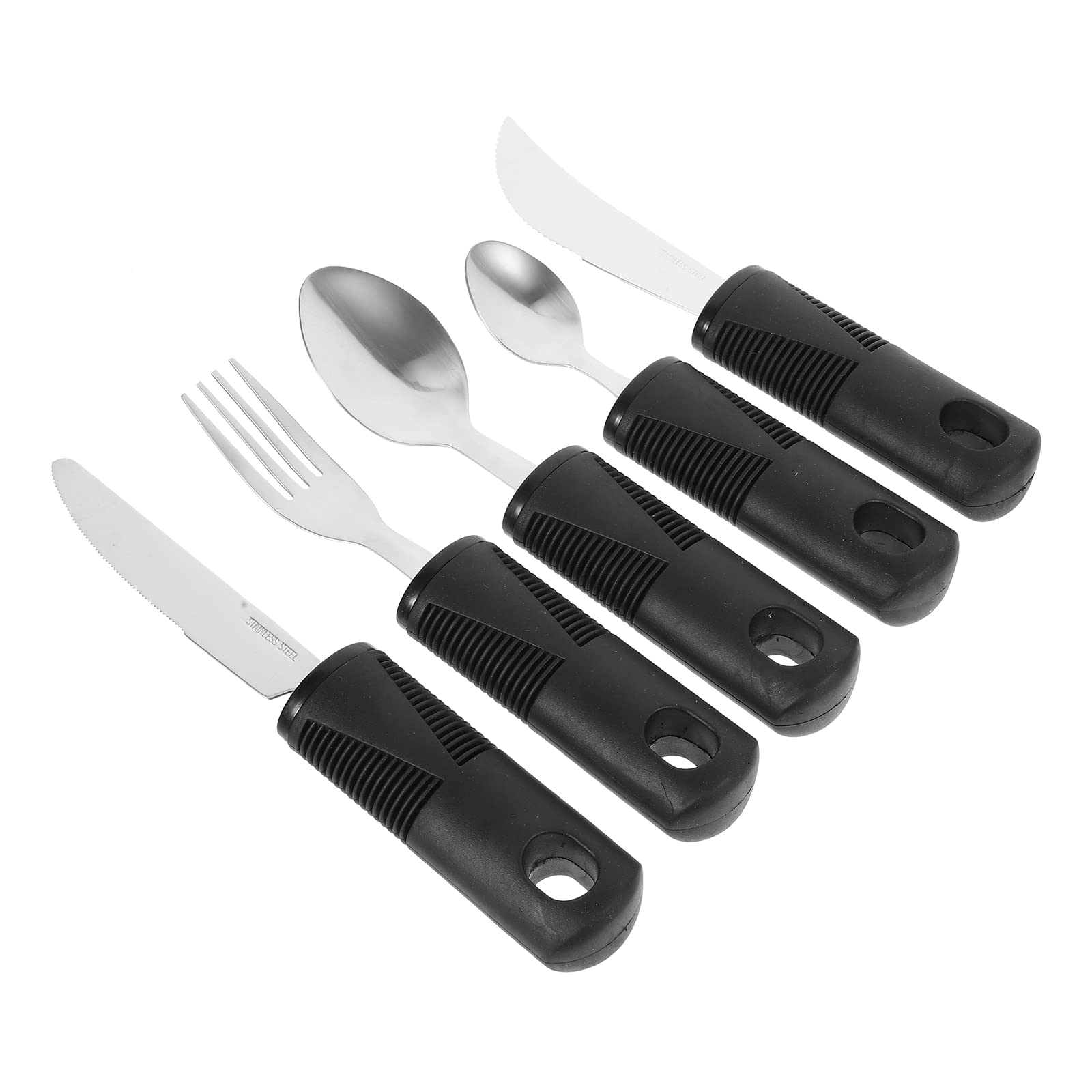 Adaptive Utensils for Elderly with Arthritis - HSHA Ergonomic Fork and Spoon Set, Easy Grip Cutlery for Seniors, Comfortable Eating Tableware (Black) - Ideal for Assisted Living, Nursing Homes & Home Care