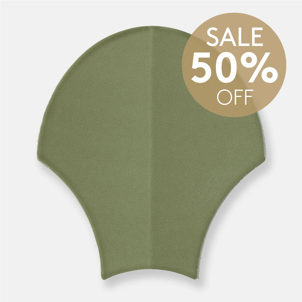 Premium Agra Olive Green Gloss Ceramic Tile 6x7 Inch (185x175mm) - Elegant Feather Pattern for Kitchen Backsplash, Bathroom Wall & Flooring
