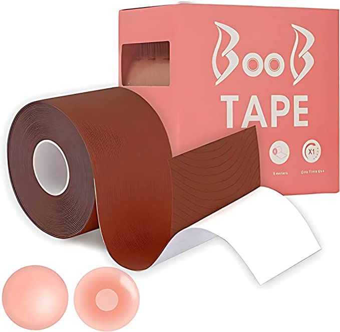 Boob Tape for Breast Lift - Reusable Silicone Bra & Body Tape with 1-Pair Soft Covers | Perfect for Backless Dresses, Strapless Outfits & Swimwear Support