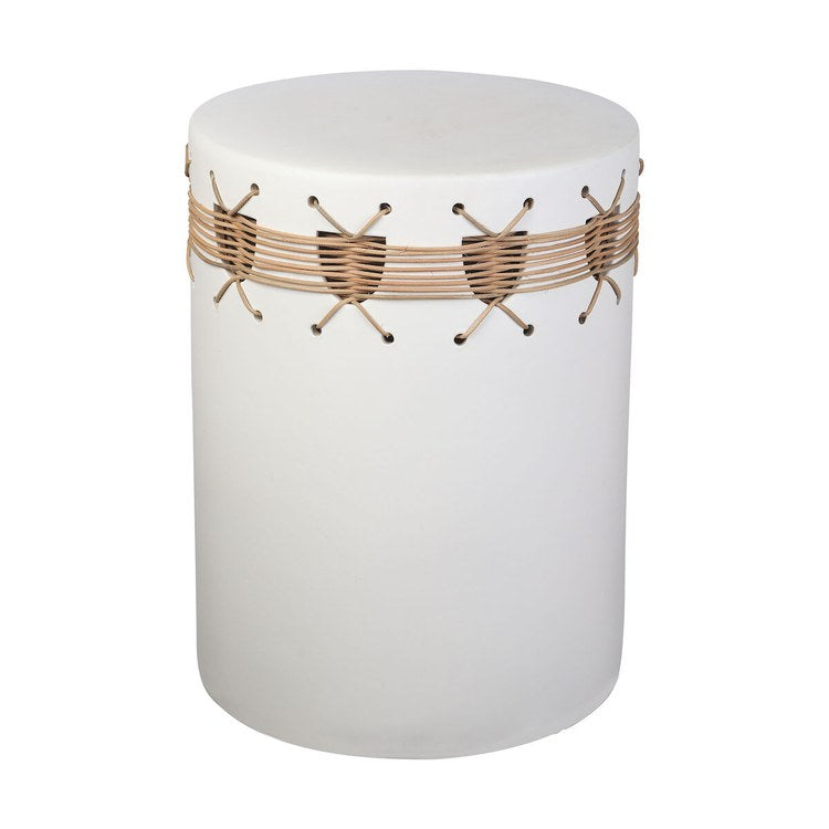 Sabira 13 x 17 Inch White Glazed/Natural Accent Stool - Perfect for Living Room, Bedroom, or Entryway Decor