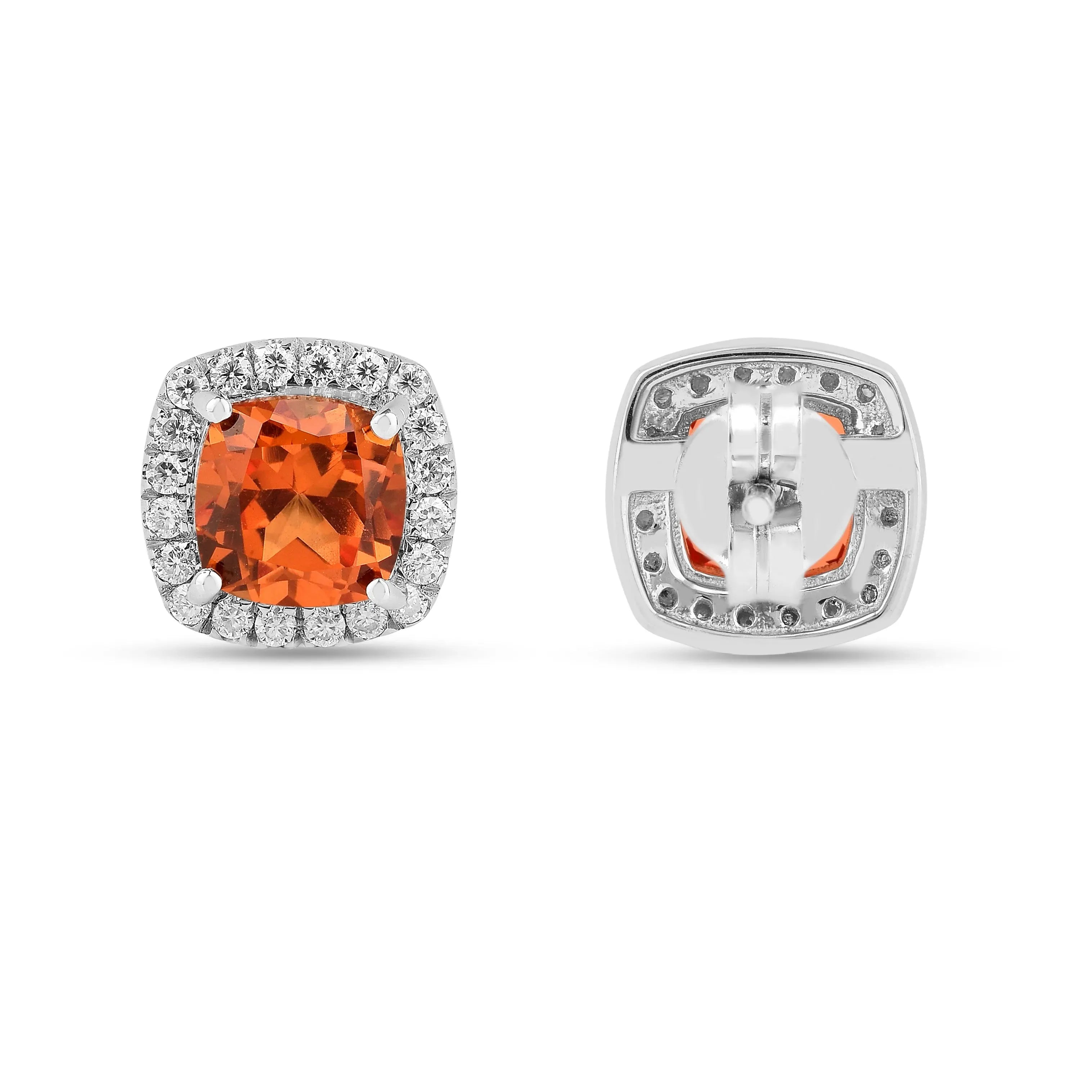 Peach Sapphire Cushion Stud Earrings - 14K Gold Plated Gemstone Jewelry for Women | Perfect for Weddings, Parties & Everyday Elegance