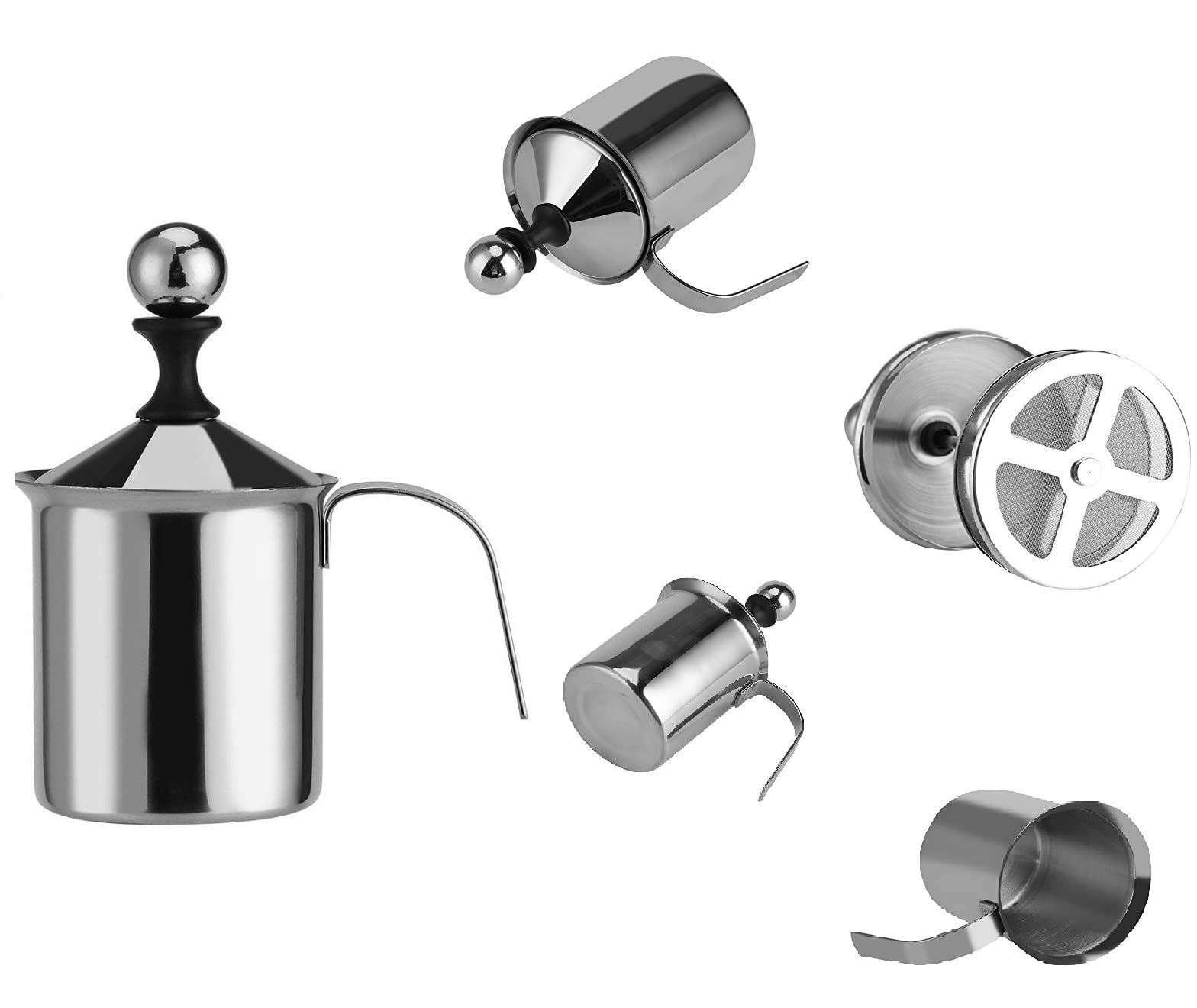 Stainless Steel 400ml/800ml Manual Milk Frother with Double Mesh - Perfect for Latte, Cappuccino, Macchiato & Hot Chocolate - Ideal for Home Coffee Bar & Kitchen Accessories