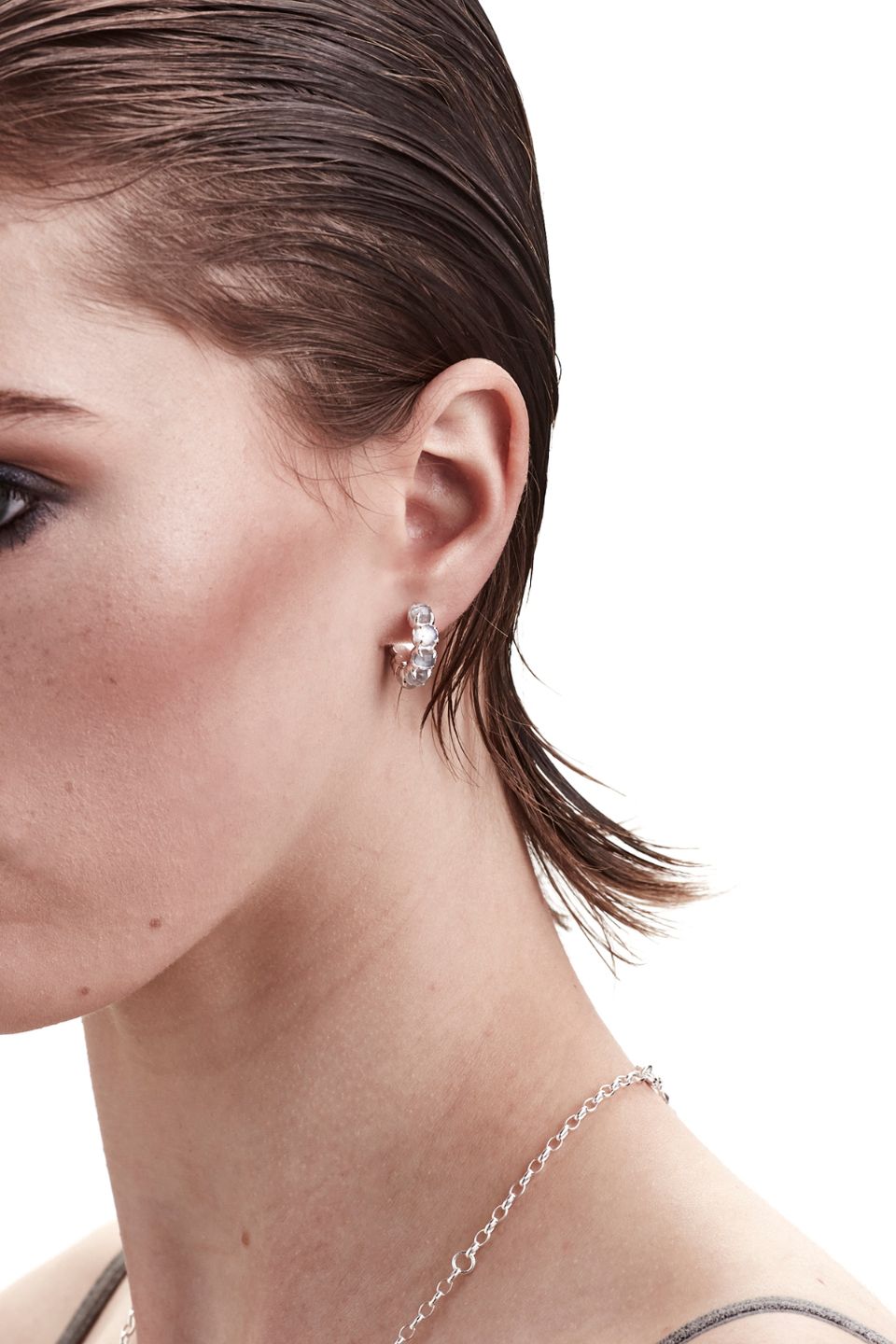Halo Moonstone Cluster Semi Hoop Earrings - Sterling Silver Dainty Boho Jewelry for Women - Perfect for Everyday Wear & Special Occasions