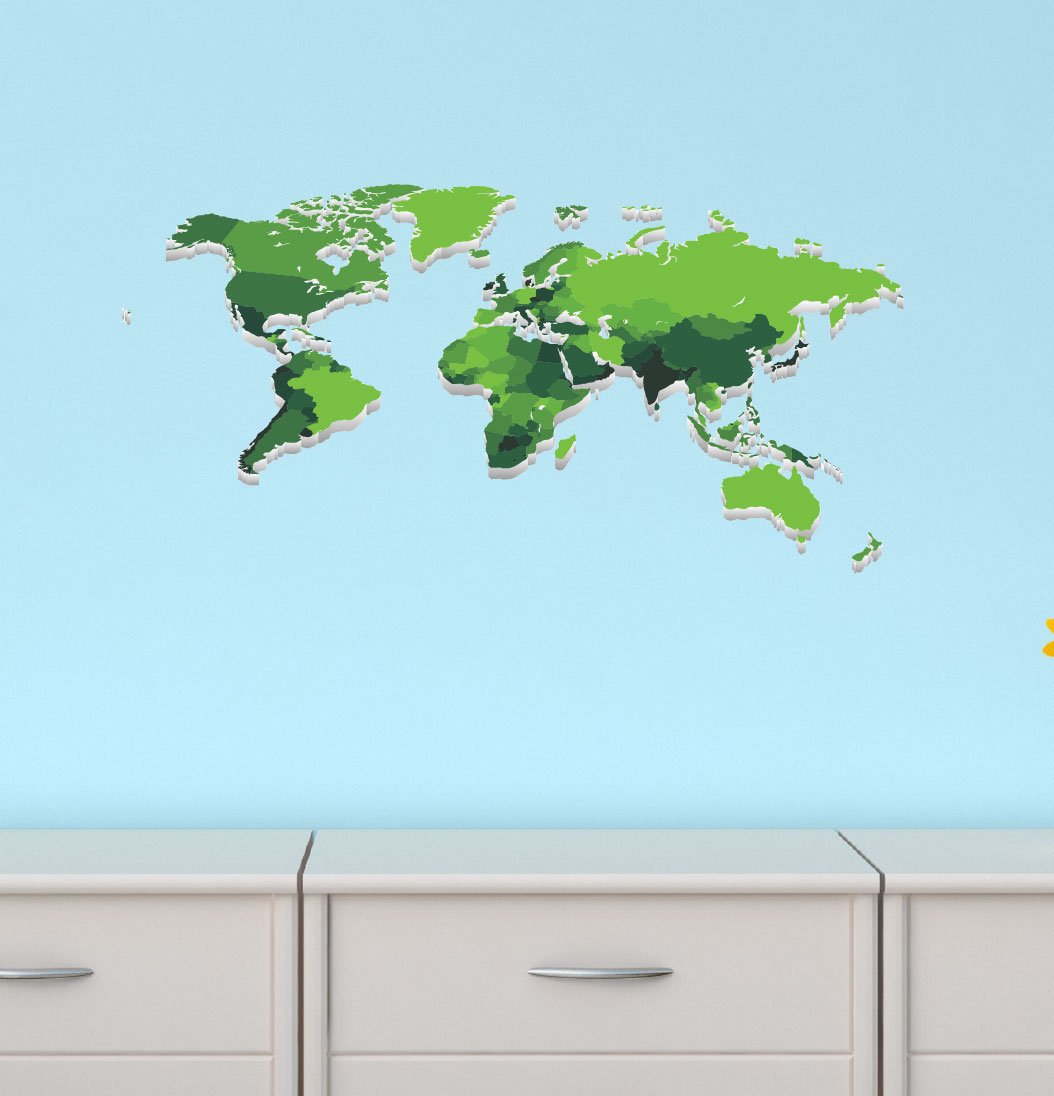 Green World Map Wall Stickers for Kids - Educational Decals for Nursery, Classroom & Playroom Decor