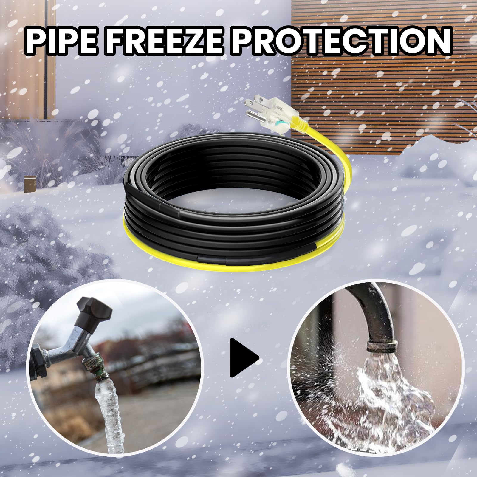 YeloDeer 65ft Electric Heat Tape for Roof & Gutter - 7W/ft 120V Heated Cable with 6ft Cold Weather Power Plug | Prevent Ice Dams & Winter Roof Damage | Ideal for Snowy Climates & Home Winterization