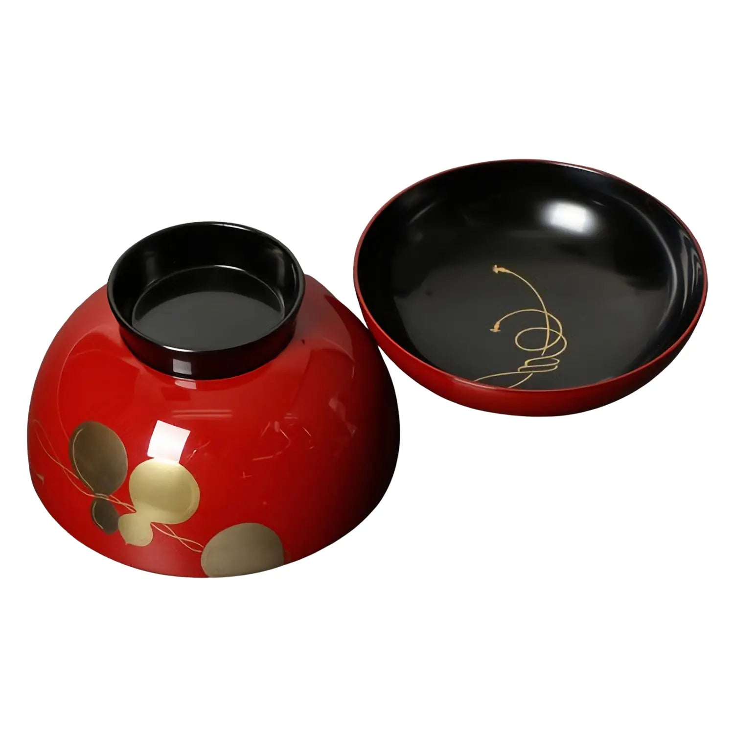 Echizen Shikki Makie Synthetic Resin Couple Soup Bowls Set of 6 - Japanese Lacquerware Gourd Design for Asian Cuisine, Ramen & Special Occasions