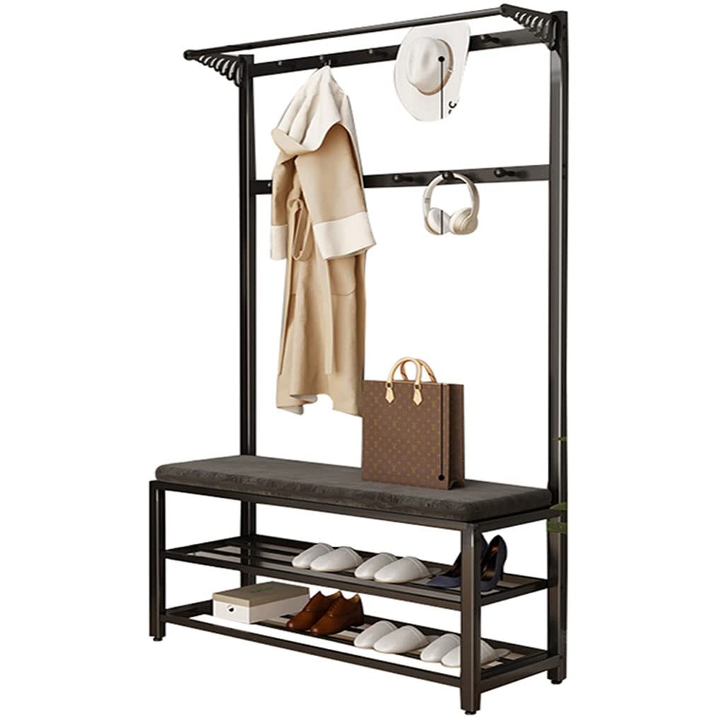 YAWEDA Entryway Hall Tree with Shoe Storage & Coat Rack - Multifunctional Metal Shoe Bench for Hallway (Black, 100x33x170cm) - Perfect for Small Spaces, Mudroom Organization & Home Entryway Decor