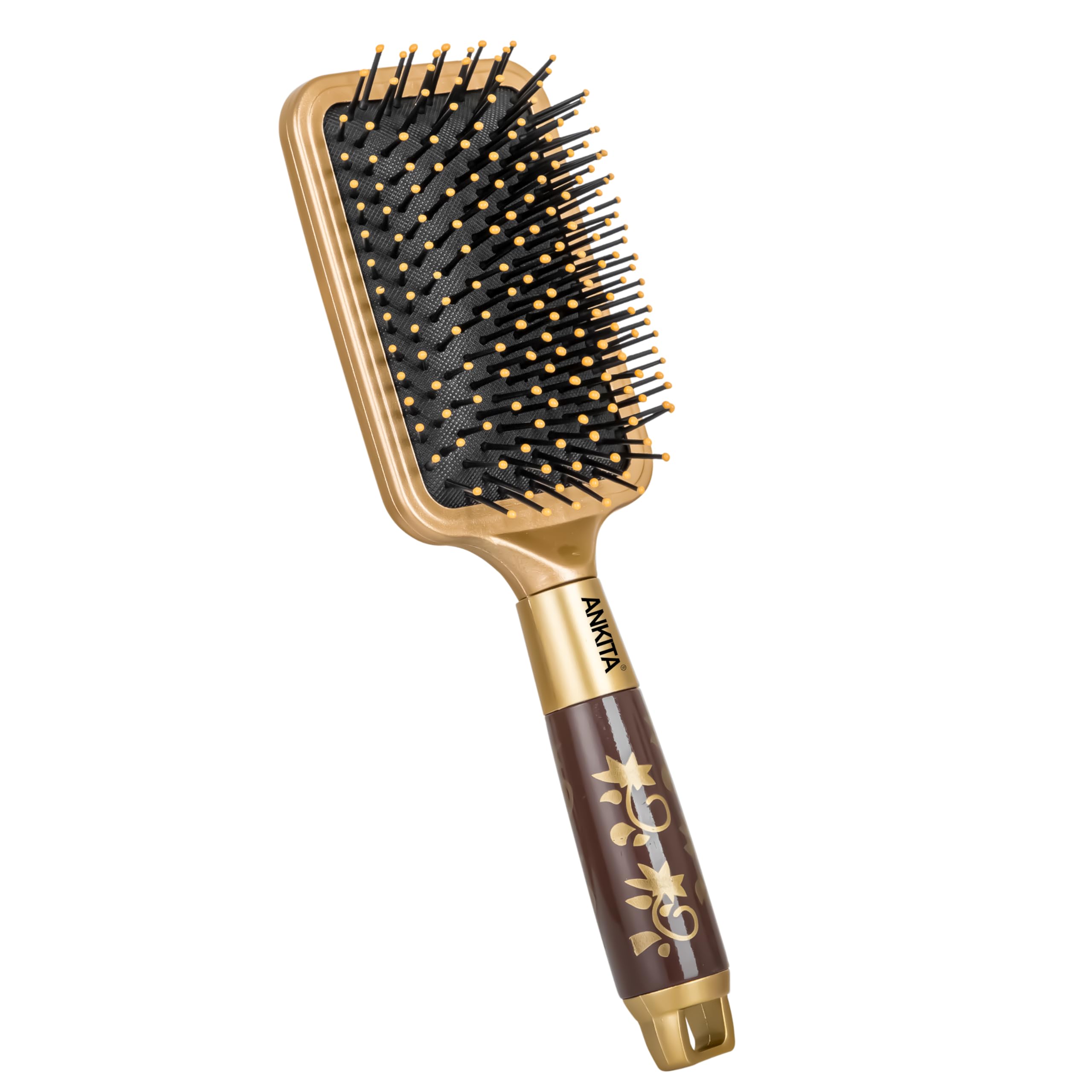 Ankita Golden Paddle Hair Brush with Nylon Bristles - Strong & Flexible Soft Bristles for Grooming, Straightening, Smoothing & Detangling Hair - Ideal for Men & Women (A5) - Perfect for Daily Hair Care, Styling & Salon Use at Home