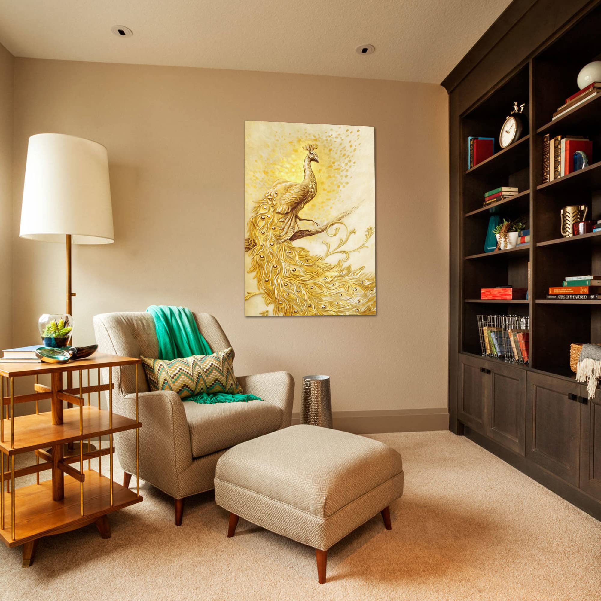 Looife Peacock Canvas Wall Art - 24x32 Inch Yellow Peacock on Branch Giclee Print, Ready to Hang Home Decor for Living Room & Bedroom | Perfect for Boho, Farmhouse & Modern Interior Design