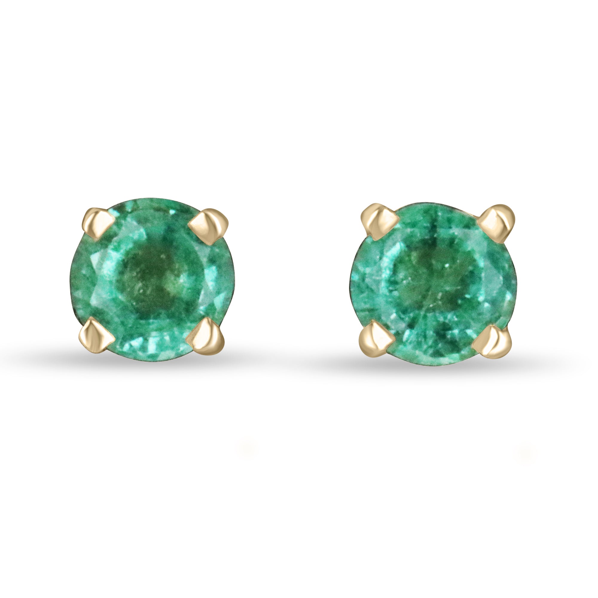 0.85tcw 14K Gold 4.8mm Round Emerald Stud Earrings for Women - Elegant Green Gemstone Jewelry Gift for Birthday, Anniversary & Special Occasions