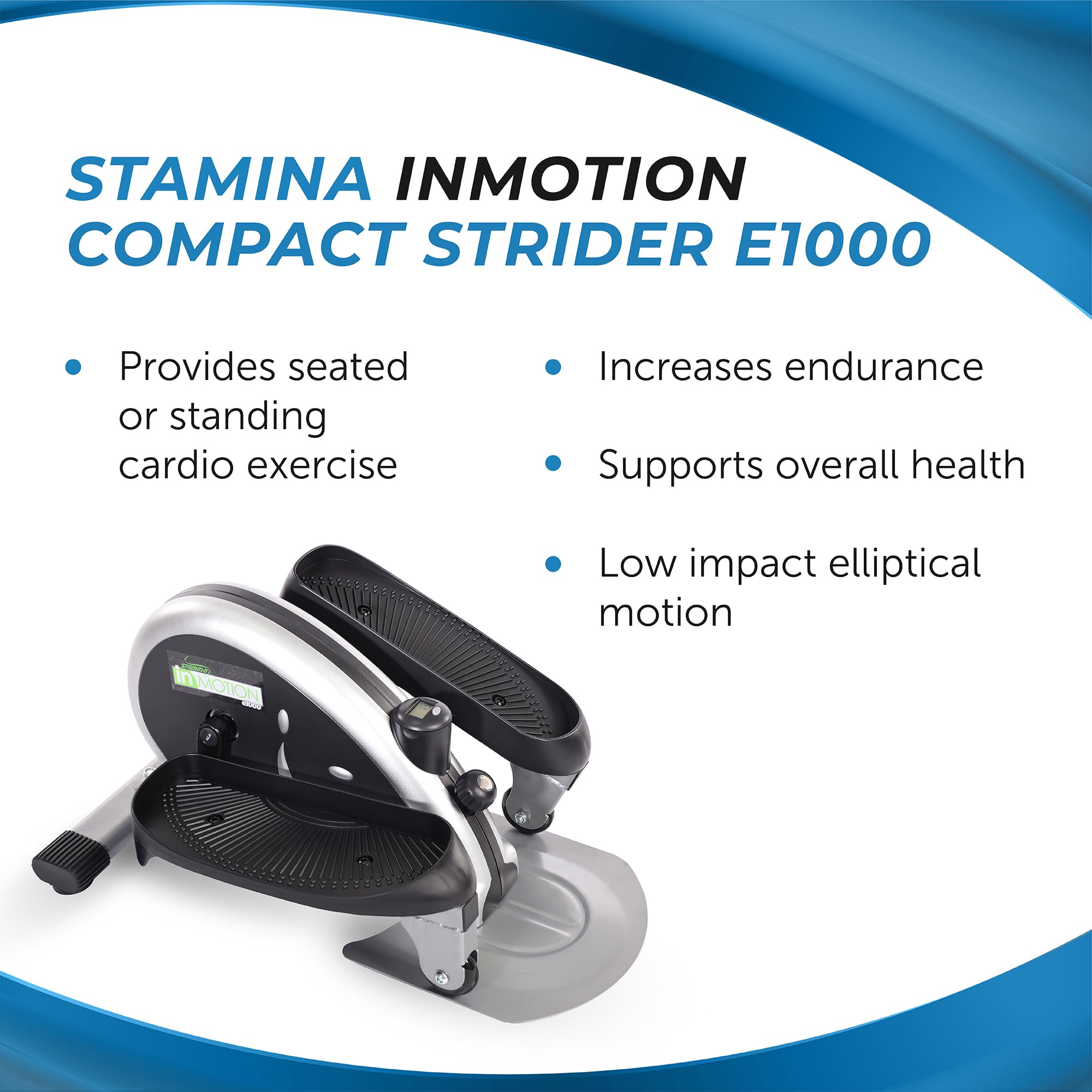 Stamina Inmotion Compact Strider Under Desk Elliptical Machine - Seated & Standing Foot Pedal Exerciser for Home & Office - Improve Circulation & Burn Calories While Working or Watching TV