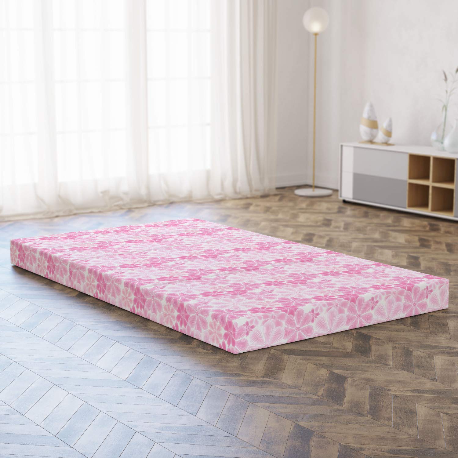 Lunarable Pale Pink Foldable Mattress with Floral Design - 78.7