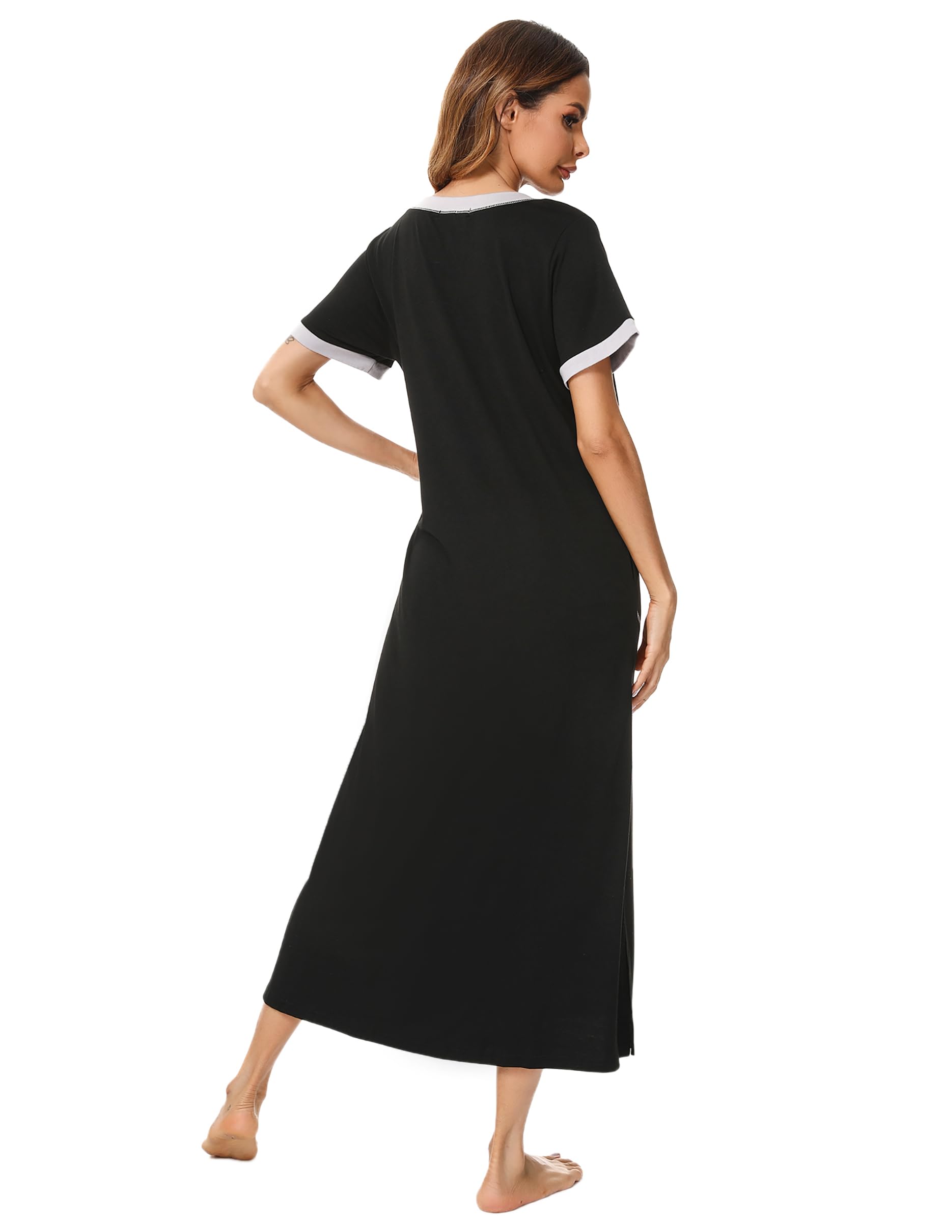 Jezonga Women's Long Sleeveless Nightgown - Soft V-Neck Sleepwear with Pockets for Lounge & Sleep - Comfortable Nightdress Sizes S-XXL - Perfect for Bedtime, Relaxing at Home or Maternity Wear