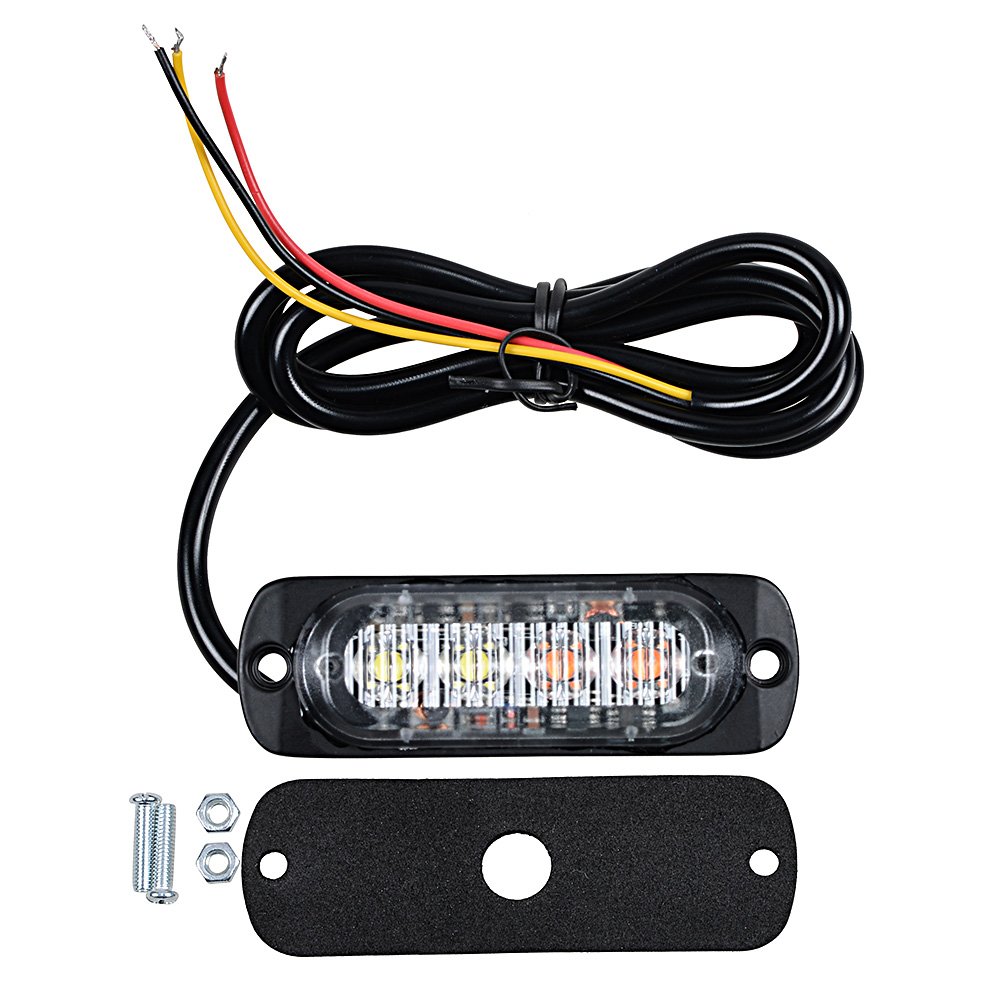 100pcs Amber/White Ultra Slim 12W 4-LED Warning Emergency Strobe Lights for Vehicles - Car, Truck, Jeep, 4x4, ATV, UTV, SUV, Van - Construction Zone Safety & Roadside Emergency Flashing Beacons