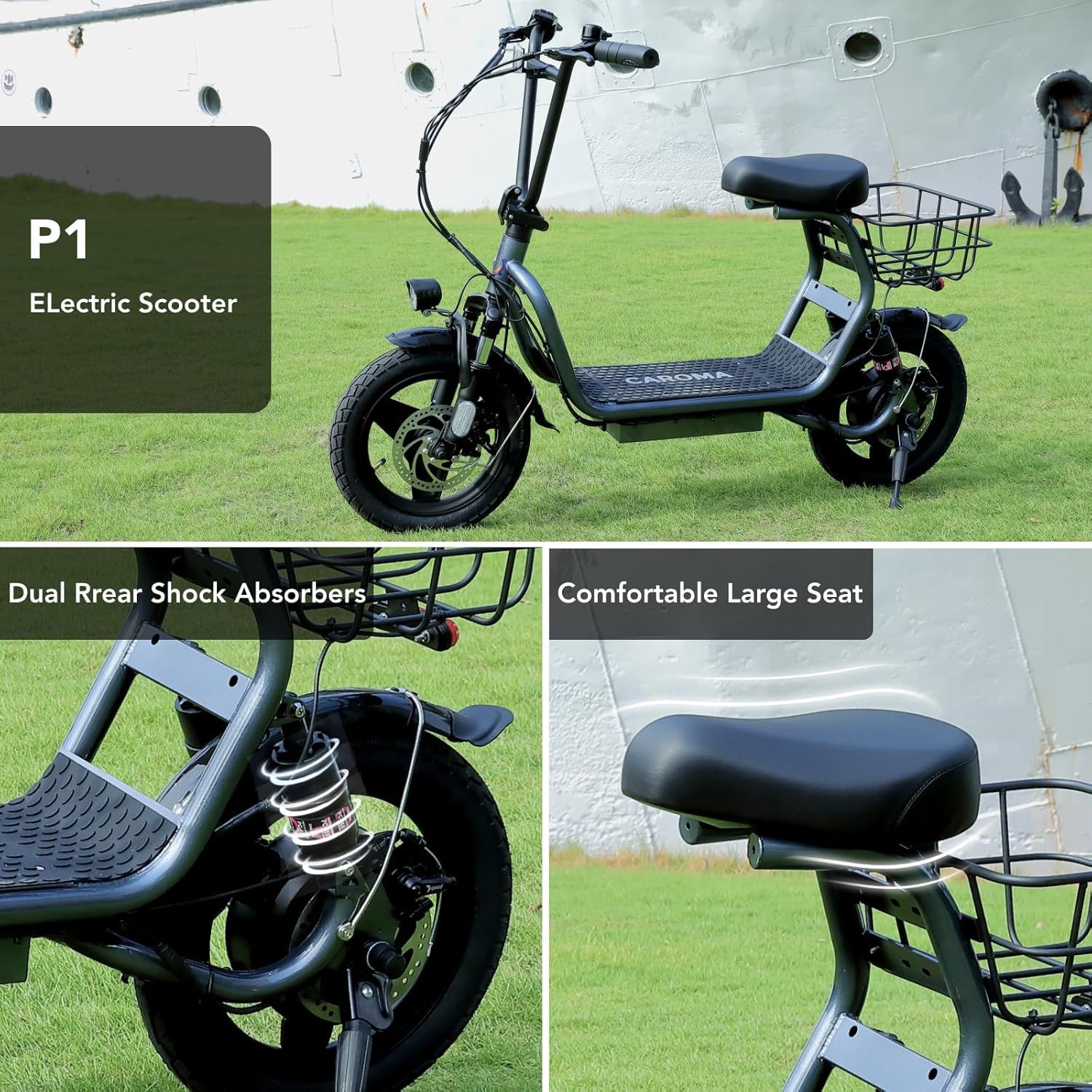 Caroma Peak 1200W Foldable Electric Scooter with Seat - 14