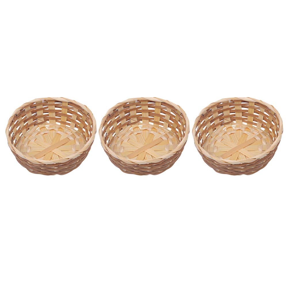 EXCEART 3-Piece Natural Wicker Fruit Basket Set - Round Willow Woven Bread Serving Tray & Storage Basket for Kitchen, Dining Table, Picnic, Party - Eco-Friendly Home Decor