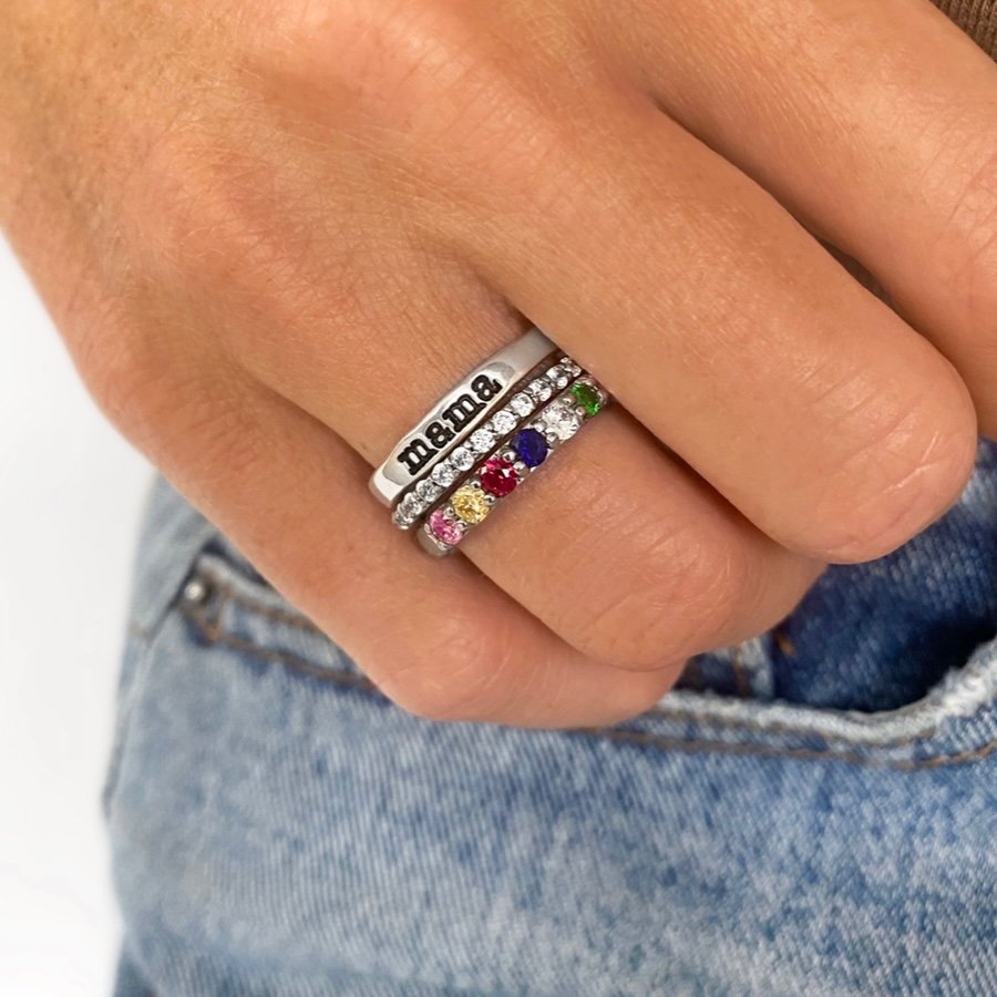 Eternity Birthstone Custom Name Ring Stacking Ring Set - Personalized Jewelry Gift for Women | TP669 | Perfect for Anniversaries, Birthdays & Special Occasions