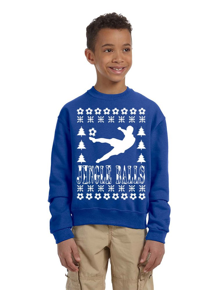 ALLNTRENDS Kids & Youth Christmas Soccer Sweatshirt with Jingle Balls - Festive Holiday Sports Fan Top for Boys & Girls - Perfect for Ugly Christmas Parties & Soccer Games