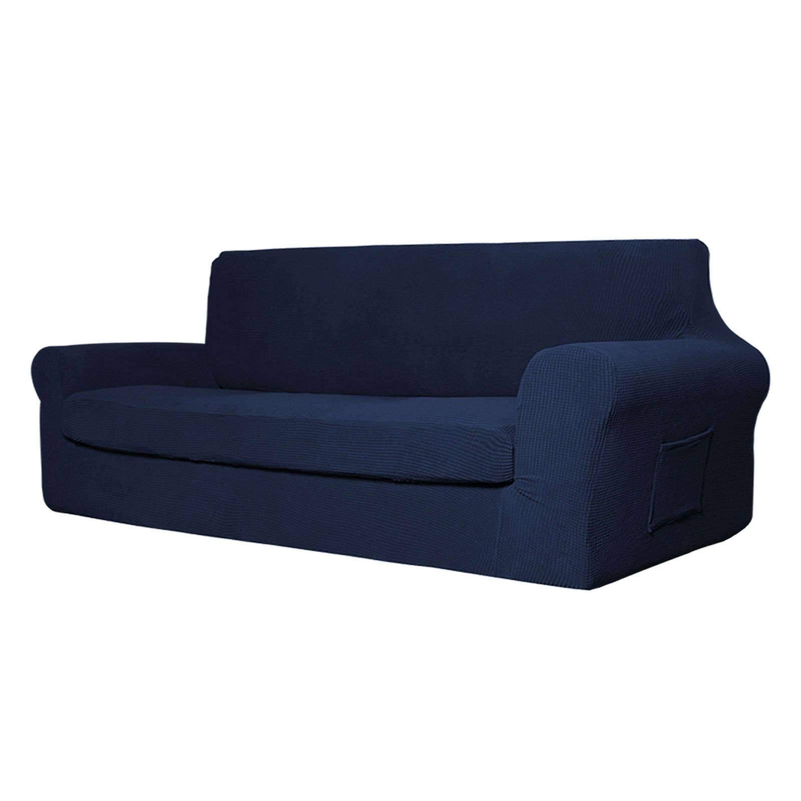 Stretch Sofa Cover 2-Piece Set - Polyester Spandex Jacquard Slipcover with Elastic Bottom for Couch Protection (Navy Blue, X-Large) - Perfect for Living Room Furniture & Home Decor