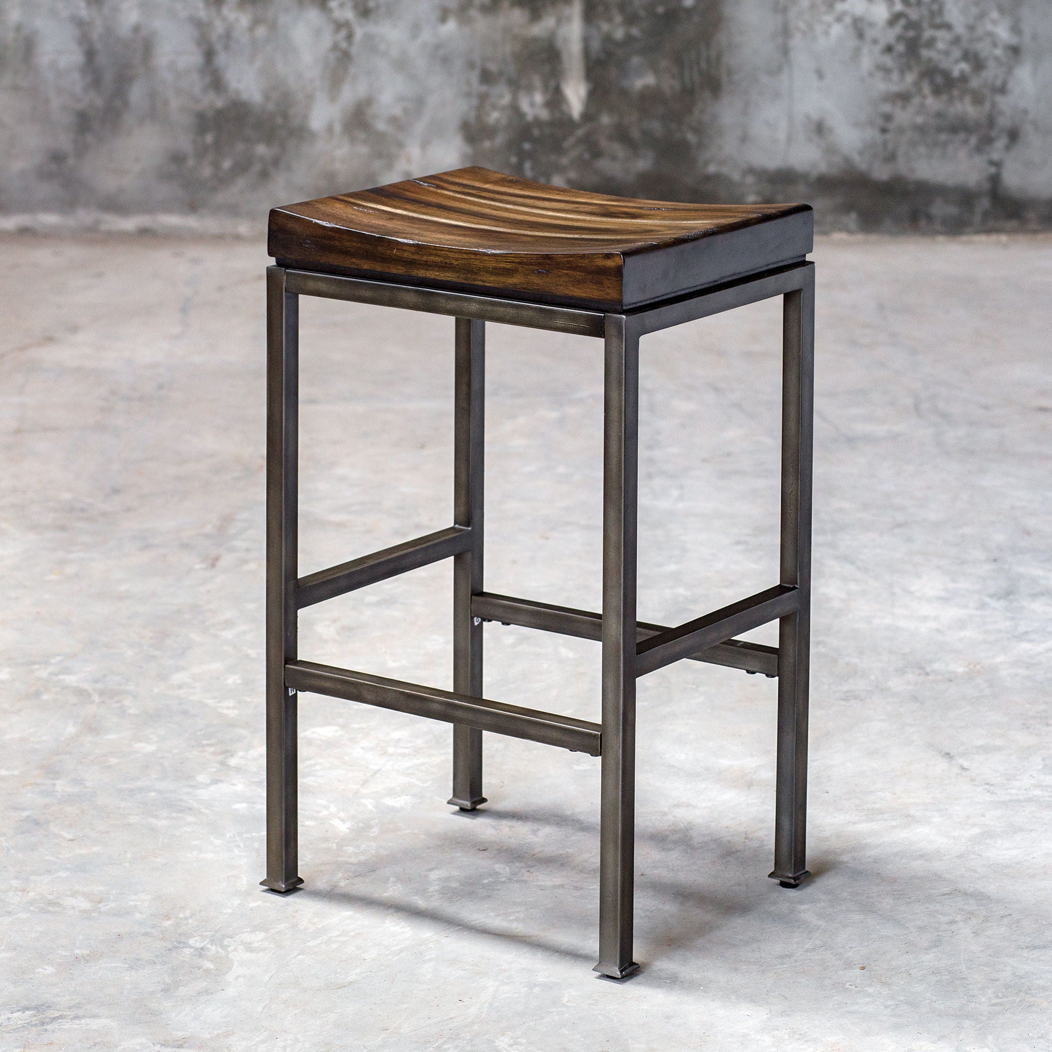 Beck Industrial Bar Stool - Heavy Duty Metal Frame with Wooden Seat in Brown, Dark & Black Colors - Perfect for Home Bars, Kitchen Islands & Commercial Use