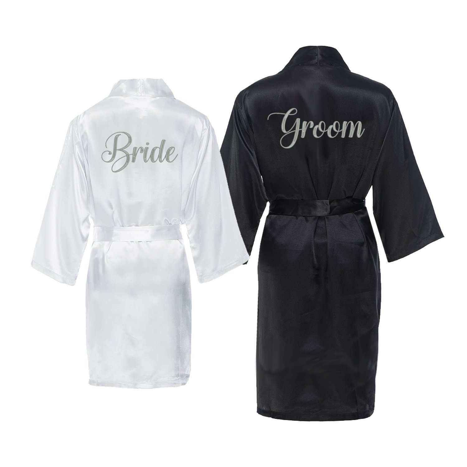 Luxury Bride and Groom Satin Robe Set - Wedding Getting Ready Outfits for Bridal Party & Honeymoon - Perfect for Pre-Wedding Photos, Spa Days & Romantic Getaways