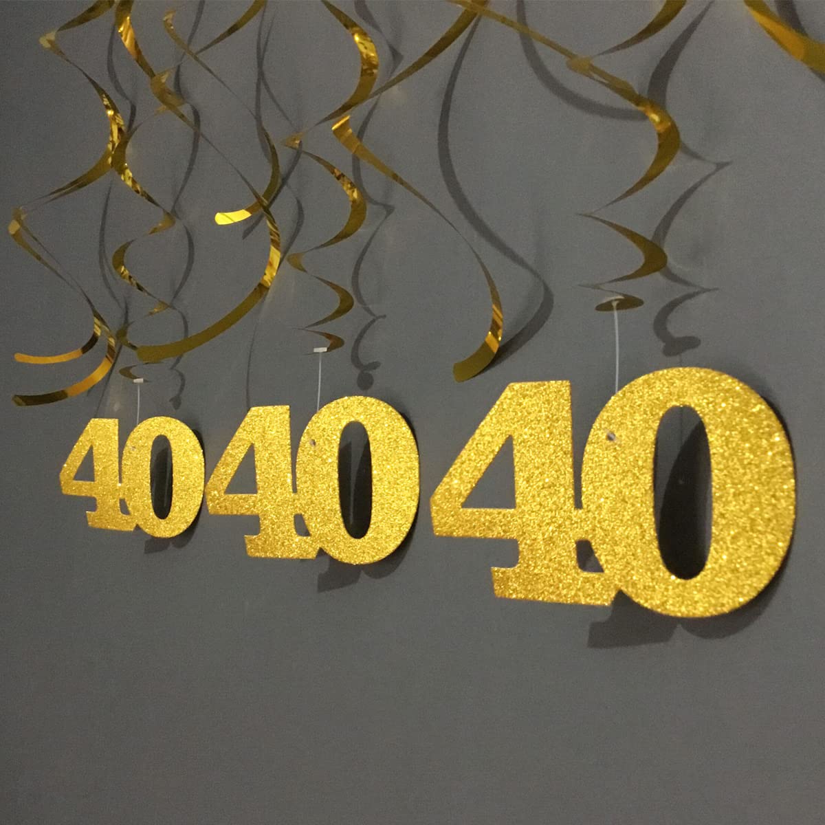 40th Birthday Decorations for Women - 24pc Gold Glitter Ceiling Hanging Swirls, Shiny Anniversary Party Decorations - Perfect for Birthday Parties, Milestone Celebrations & Photo Backdrops