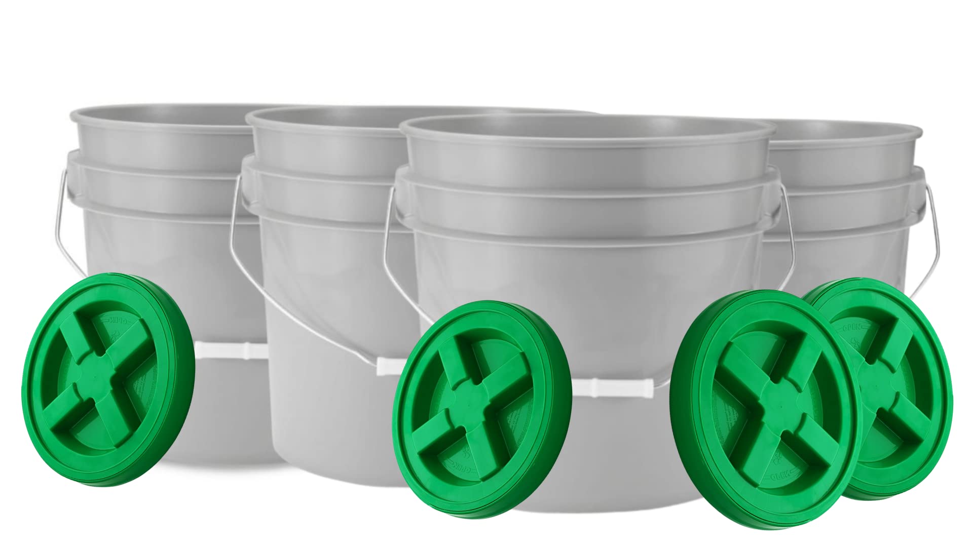 House Naturals 4-Pack 3.5 Gallon BPA-Free Food Grade Buckets with Airtight Lids - Grey Plastic Pails for Food Storage, Fermentation, Home Brewing & Gardening - Made in USA