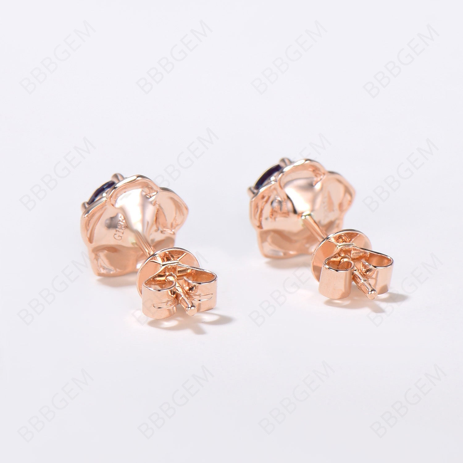 Rose Gold Flower Stud Earrings - Round Cut Alexandrite Gemstone Earrings for Women, Gift for Her, Birthday, Anniversary, Wedding, Party & Everyday Wear