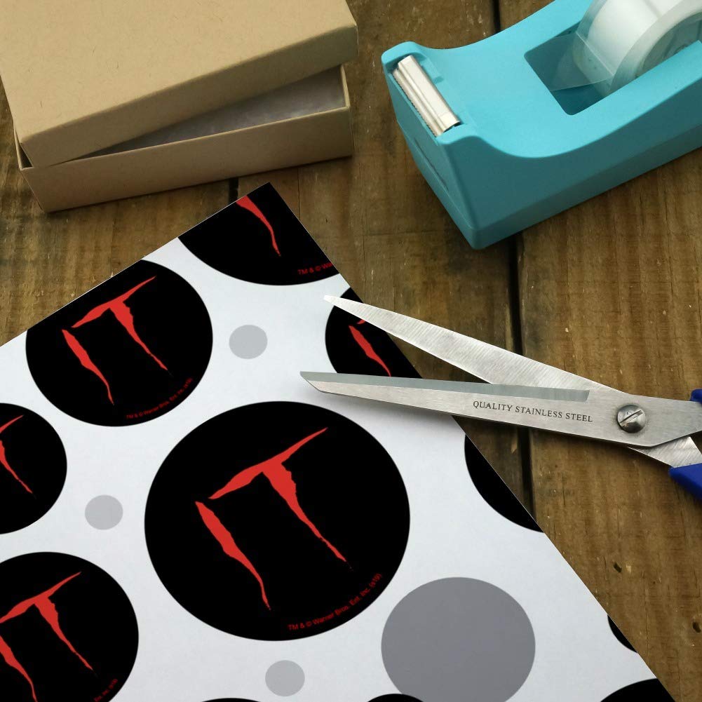 IT Movie Logo Gift Wrap Paper Roll - Scary Clown Horror Film Themed Wrapping for Birthday, Halloween Party Decorations & Gifts