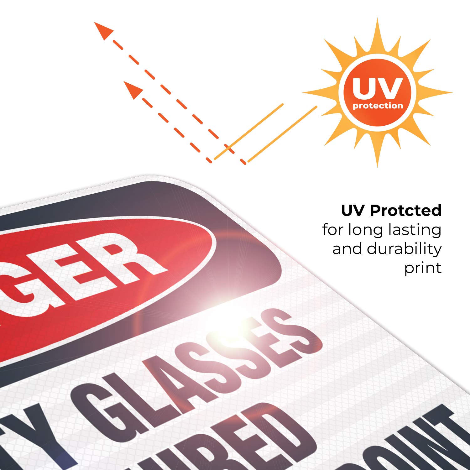 Danger Safety Glasses Required Beyond This Point Sign - OSHA Compliant 12x18 Inch Aluminum Safety Sign with 3M EGP Reflective Coating, Fade Resistant for Indoor & Outdoor Use - Made in USA | Perfect for Construction Sites, Factories, and Hazardous Work Areas
