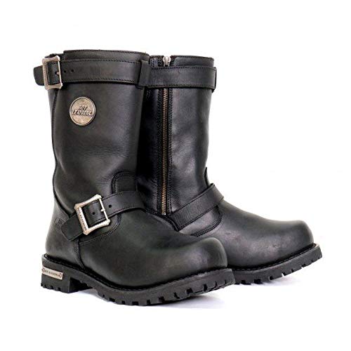 Hot Leathers BTM1005 Men's Black 10-inch Engineer Boots - Round Toe, Lug Sole, Size 9 | Durable Leather Work Boots for Motorcycle Riding, Construction & Outdoor Activities
