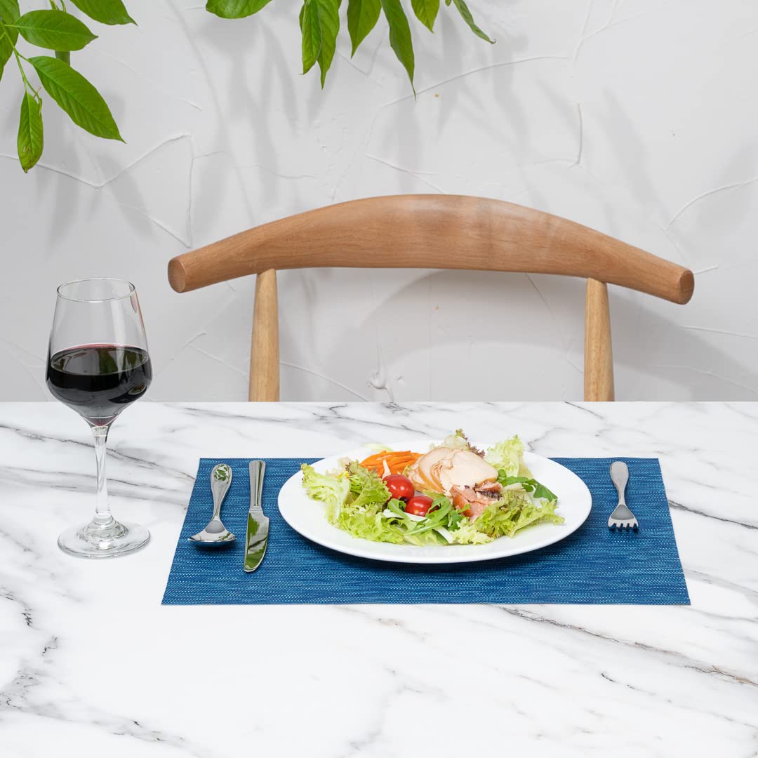 Restaurantware Sovereign 16x12 Inch Woven Vinyl Placemats Set of 6 - Stain Resistant, Easy Clean Rectangle Table Mats in Blue for Dining Table Decor - Perfect for Home, Restaurant & Party Use