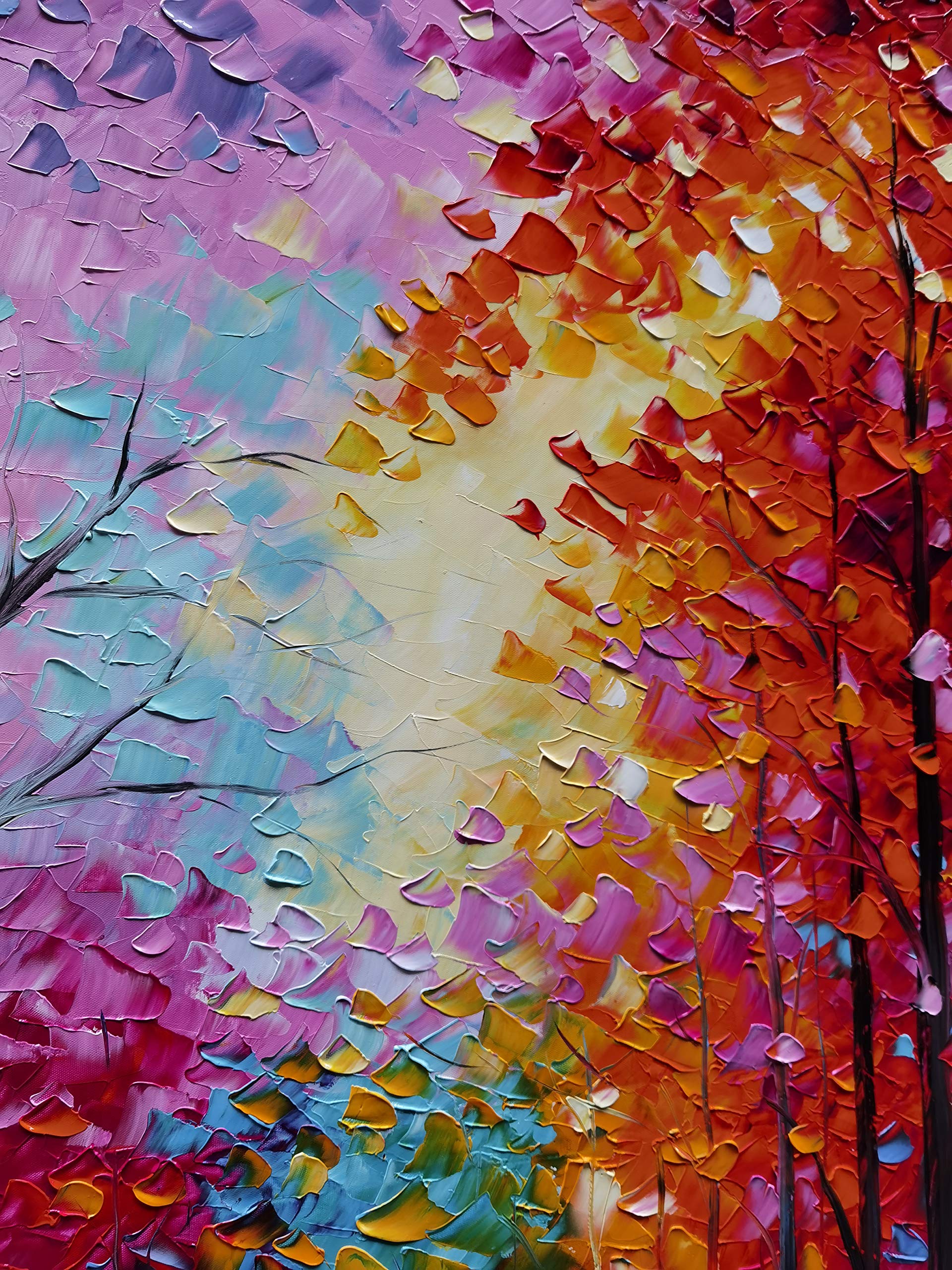 Tyed Art - Modern Abstract Landscape Oil Painting on Canvas, Textured Tree Art with Palette Knife Technique, Large Wall Art 24x48 Inch for Living Room, Bedroom & Office Decor