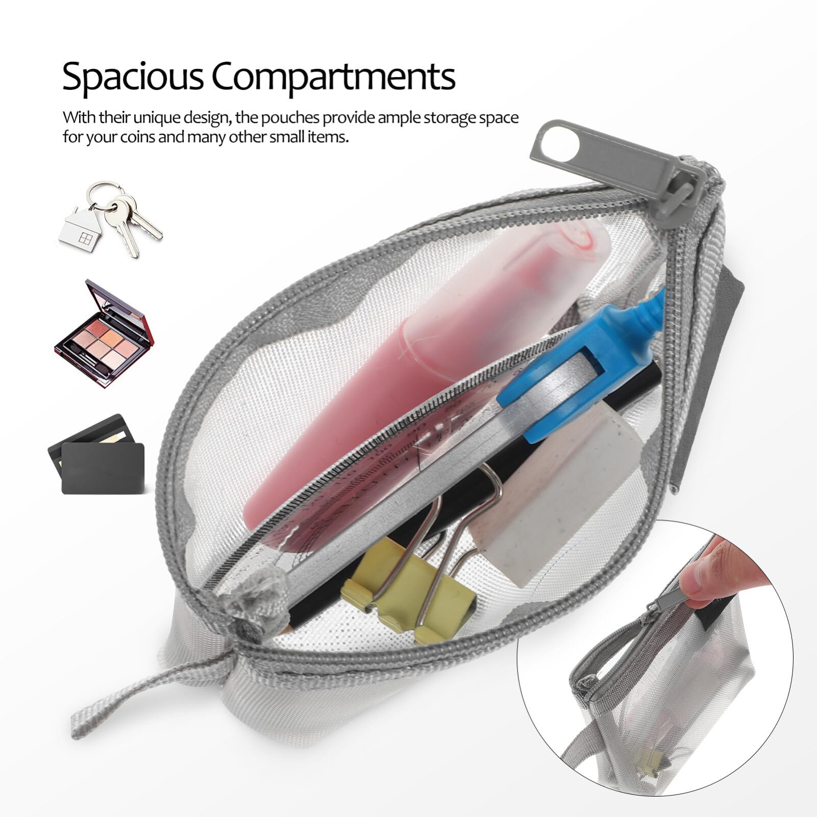 Healifty 3-Pack Mesh Coin Purses - Mini Makeup Organizer Bags for Cosmetics, Jewelry & Change - Portable Travel Storage Pouches for Women (Ideal for Travel, Gym & Daily Essentials Organization)