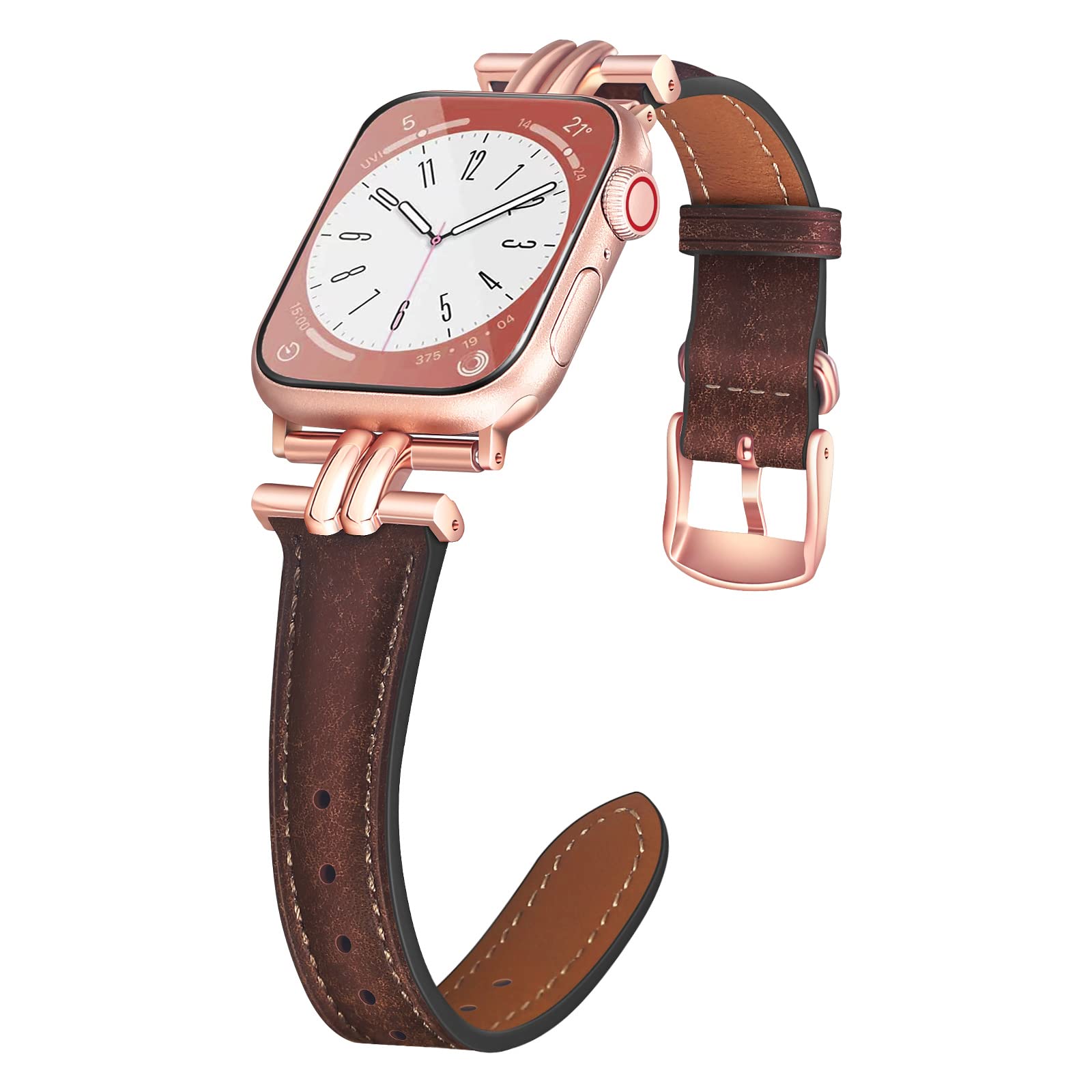 Premium Genuine Leather Bands for Apple Watch - Slim & Stylish Replacement Straps Compatible with 38mm 40mm 41mm 42mm 44mm 45mm 46mm 49mm Models - Fashion Retro Vintage Wristband with Stainless Steel Buckle for Women & Men - Perfect for Workouts, Office Wear & Everyday Use (Fits Apple Watch Ultra SE Series 10 9 8/7/6/5/4/3/2/1)