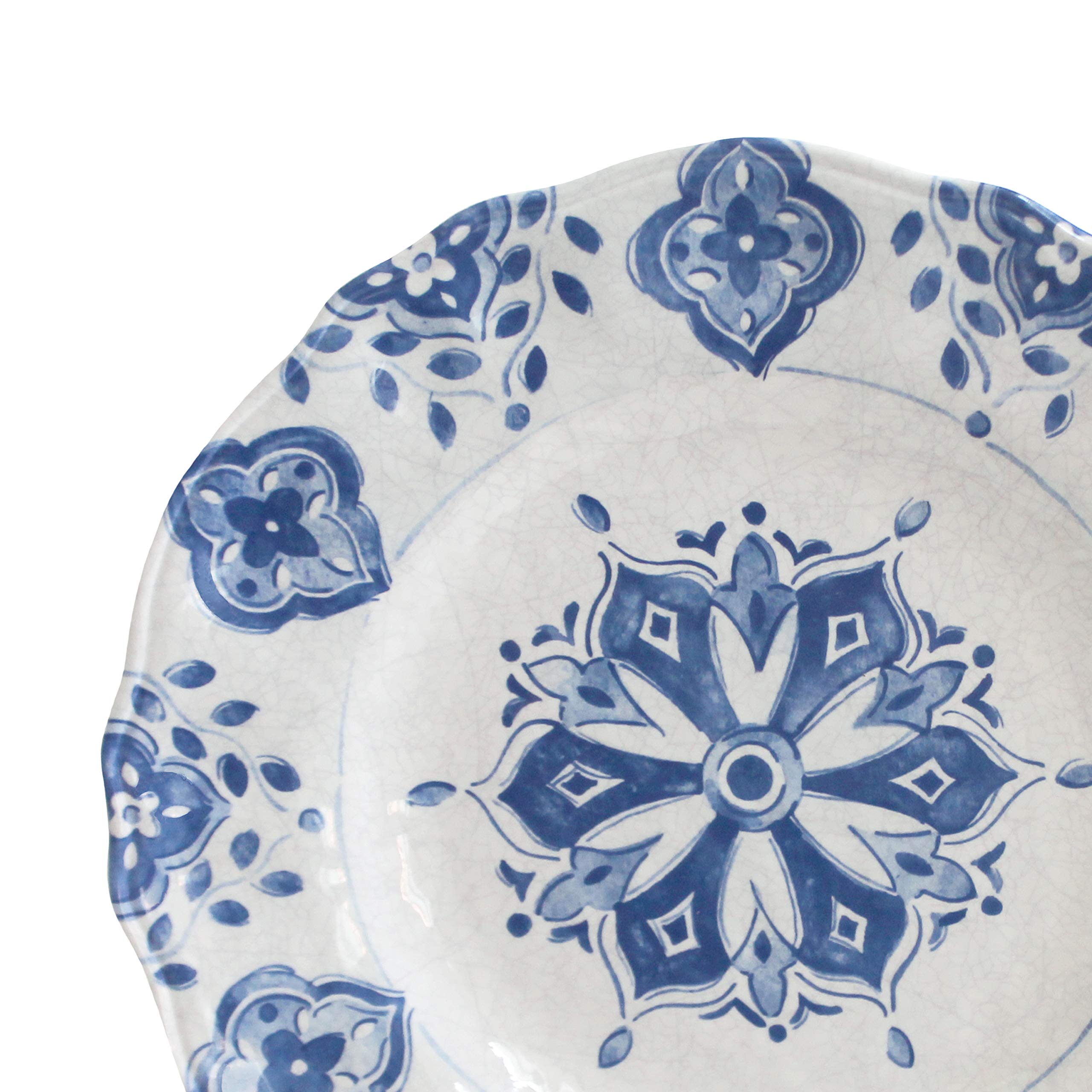 Le Cadeaux 16-Piece Luxury Melamine Dinnerware Set - Moroccan Blue, Shatterproof & Lightweight, Service for 4 - Perfect for Outdoor Dining, Picnics, and Everyday Use