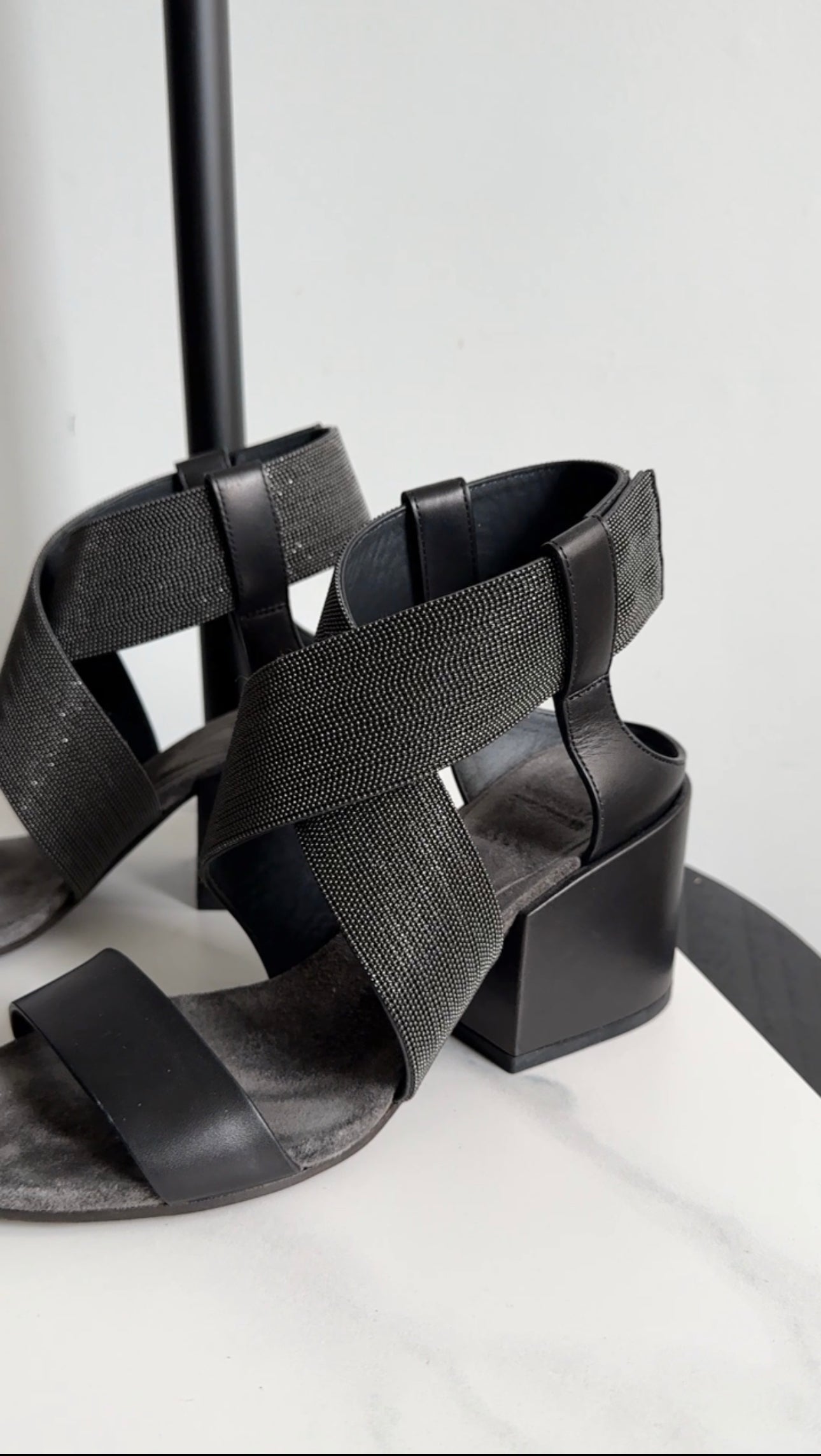 Brunello Cucinelli Grey Leather Block Heel Sandals Women's Size 37 | Luxury Italian Designer Shoes for Women | Perfect for Weddings, Parties & Summer Outfits